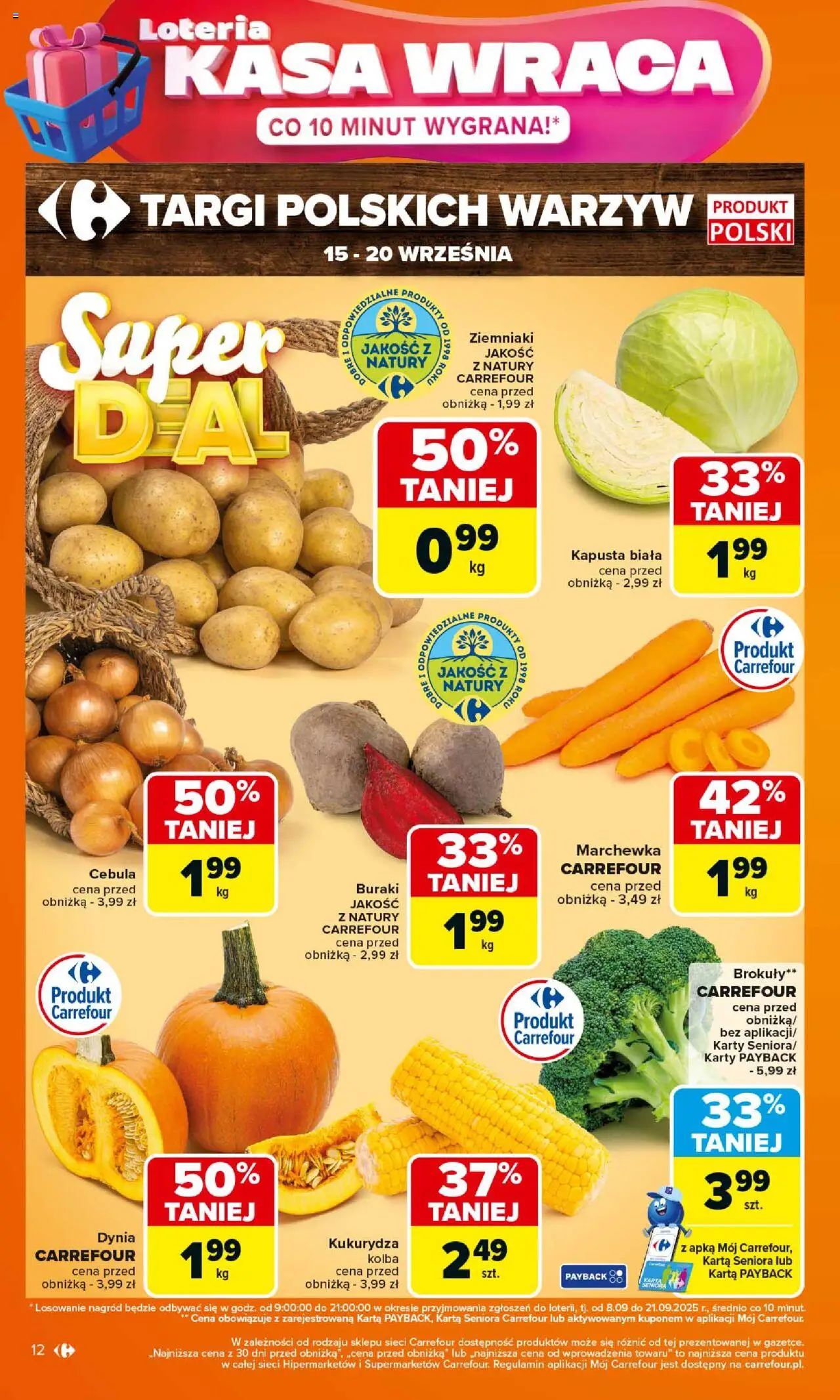 Carrefour Gazetka od 15.09.2025 | Strona: 12 | Produkty: Kapusta, Dynia, Kukurydza, Marchewka