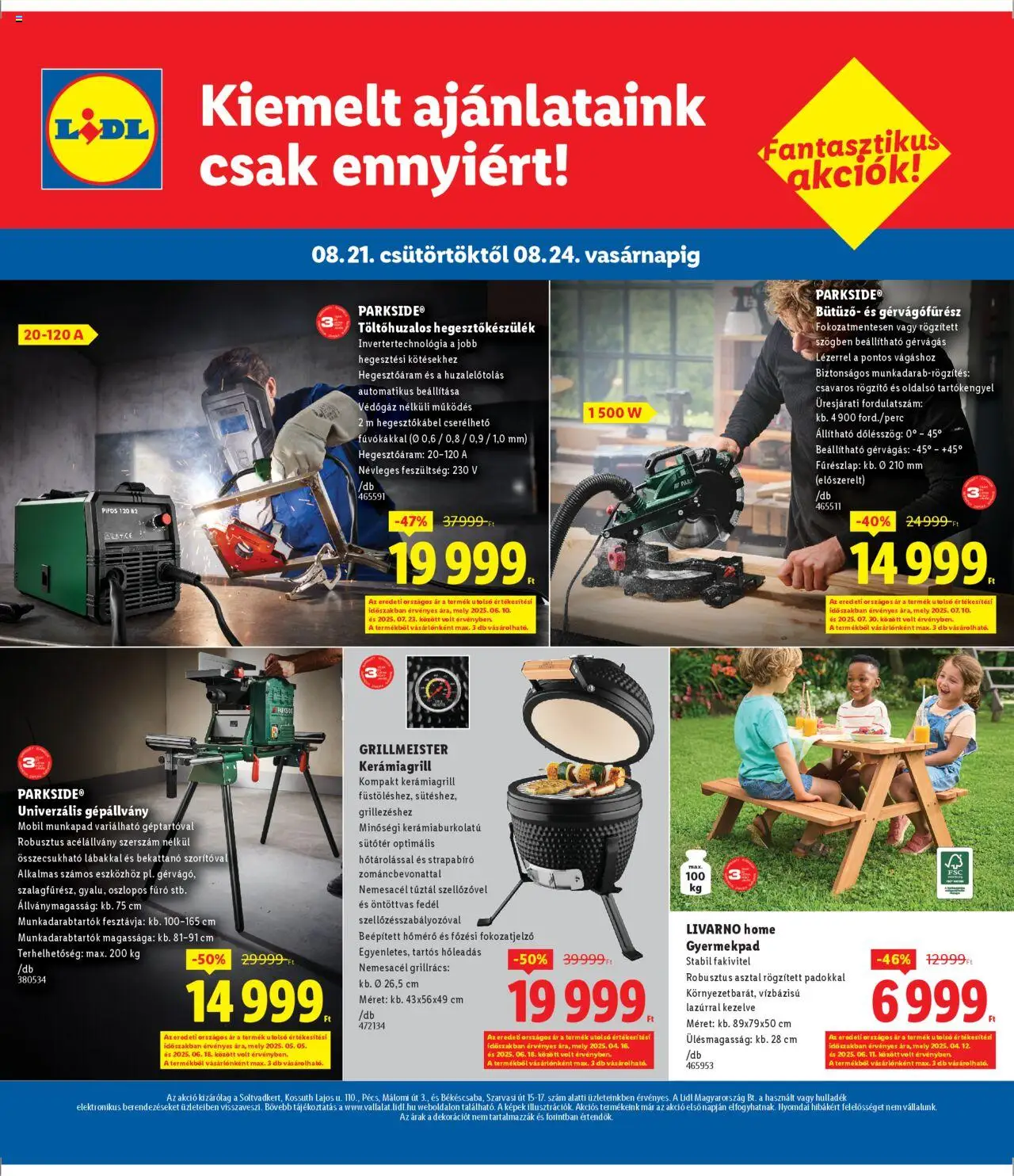 Lidl akciós ujság - amely érvényes a következő dátumtól: 21.08.2025 | Oldal: 4 | Termékek: Parkside, Munkapad, Grill, Asztal