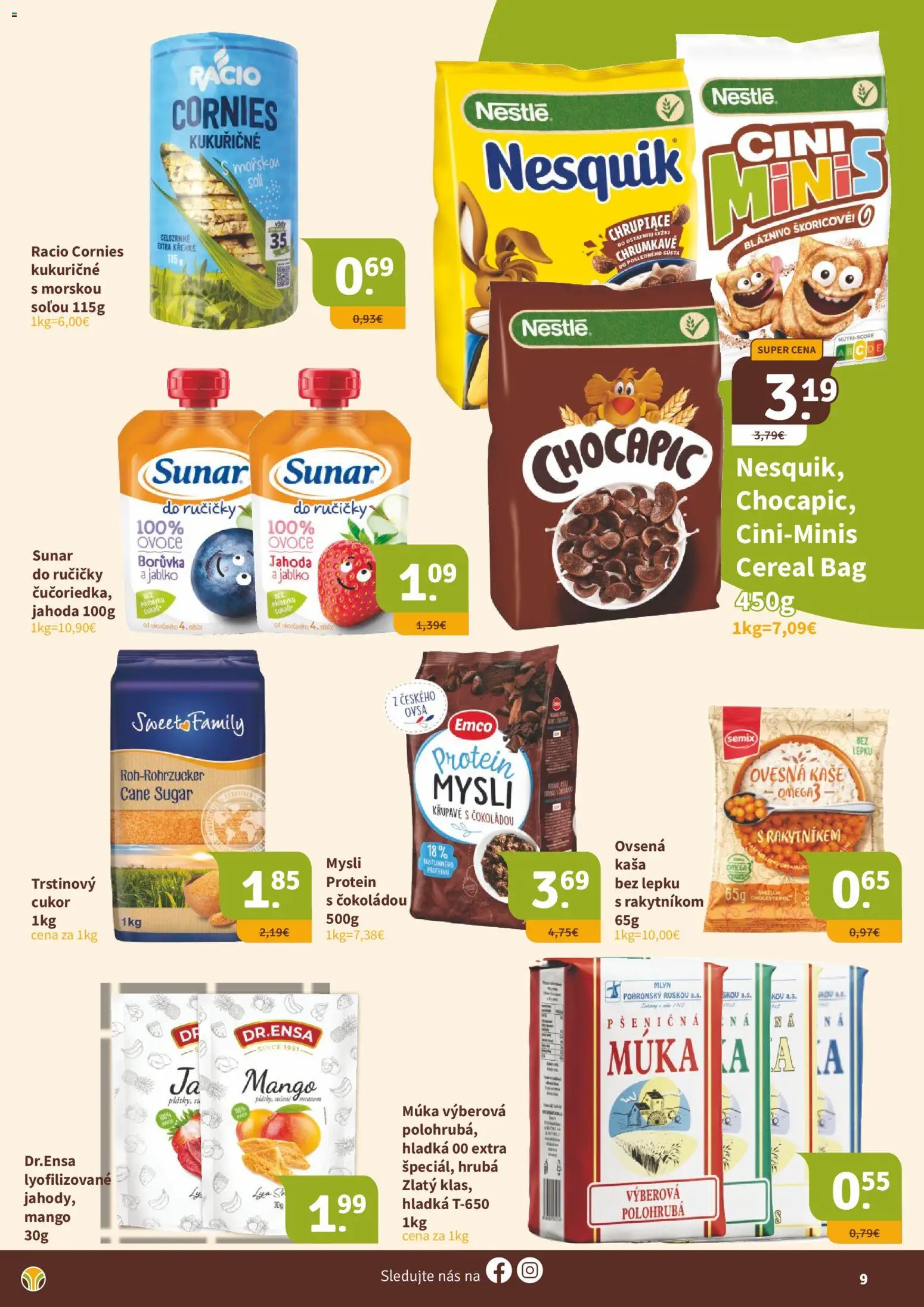 Nové Nitrazdroj akcie – leták je platný od 17.04.2026 | Strana: 9 | Produkty: Protein, Zlatý klas, Sunar, Cukor