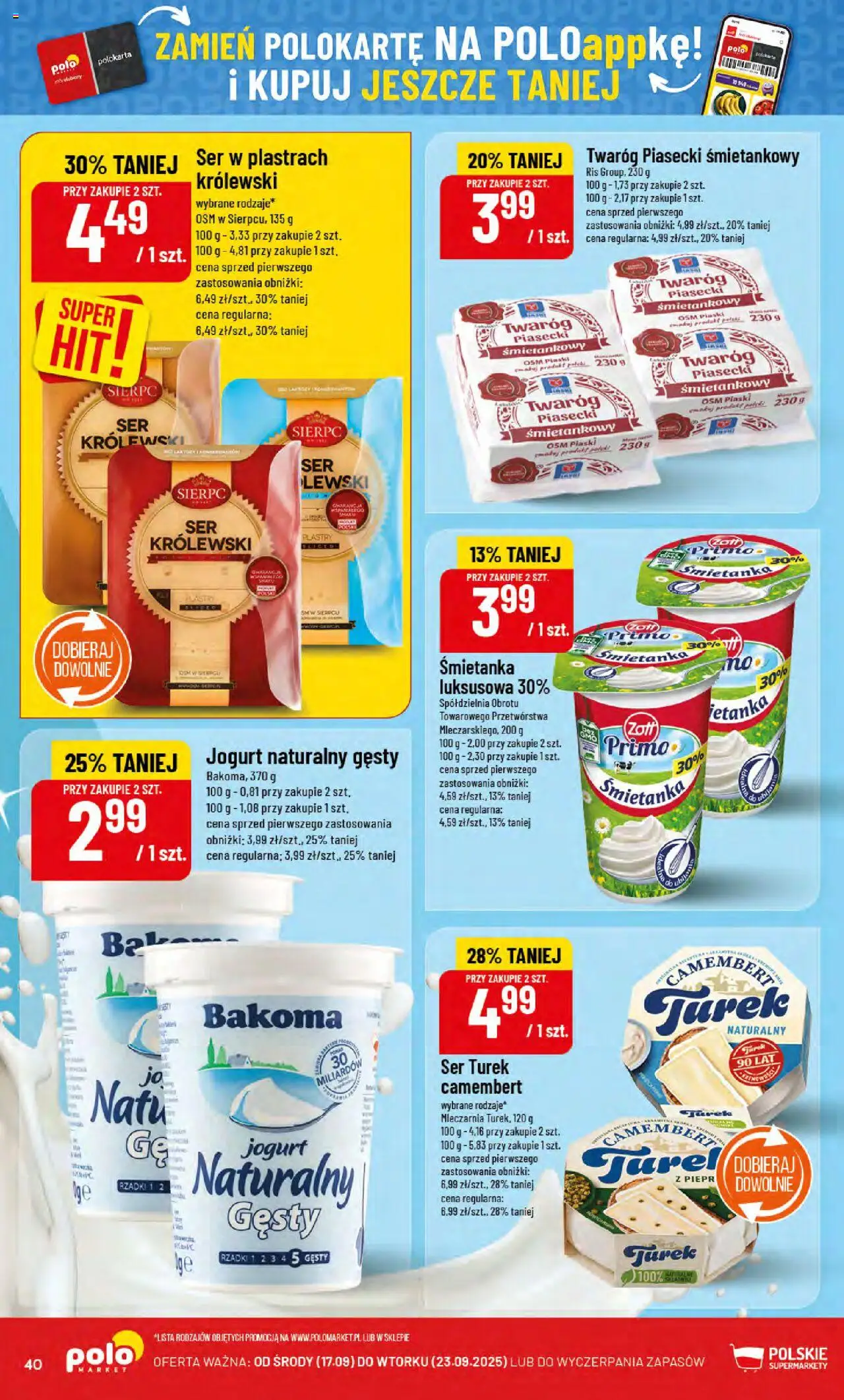 POLOmarket Gazetka od 17.09.2025 | Strona: 40 | Produkty: Jogurt naturalny gęsty, Jogurt naturalny, Ser, Twaróg