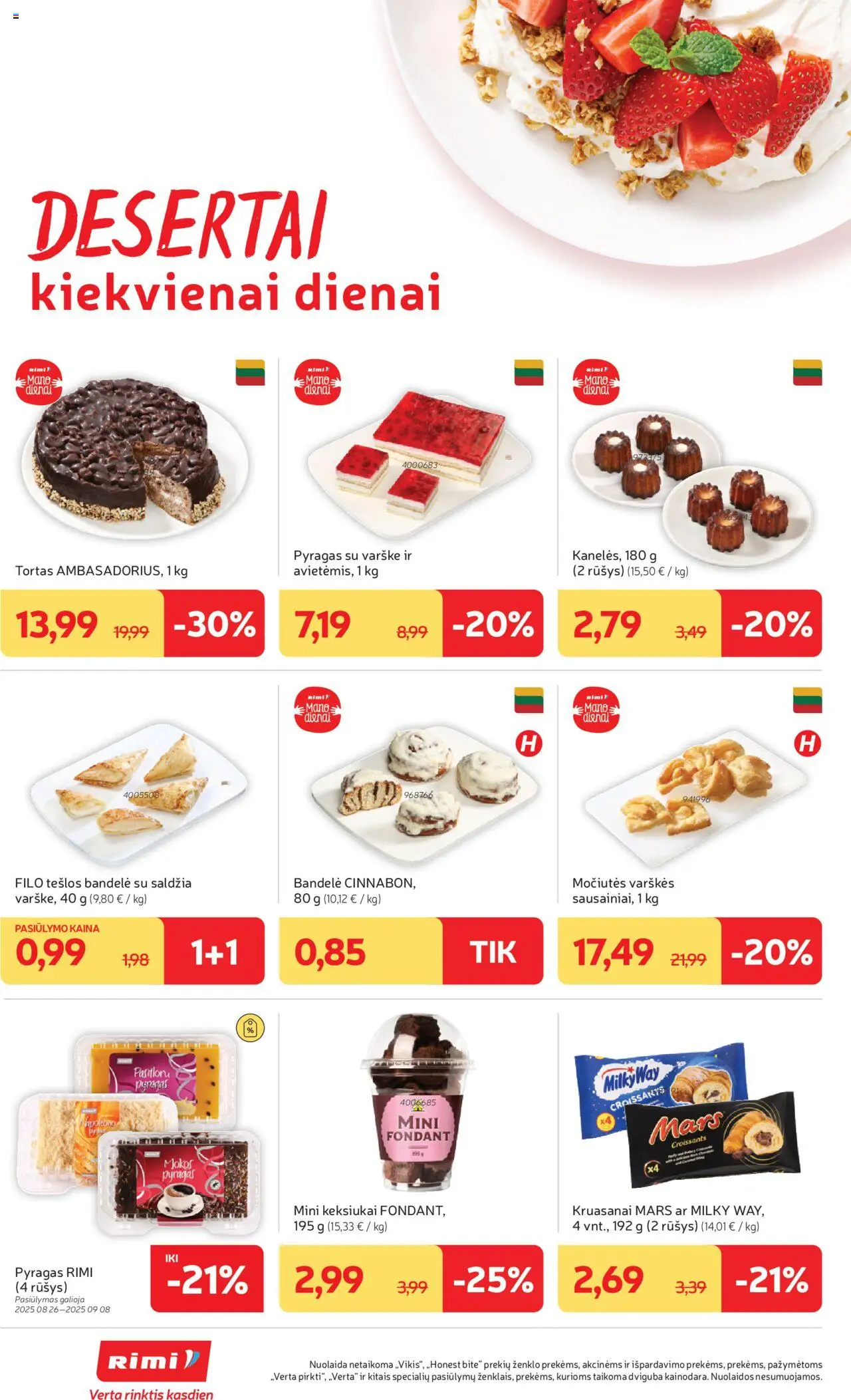 Rimi - Leidinys│galioja nuo 02.09.2025 | Puslapis: 12 | Prekių: Bandelė, Tortas, Pyragas, Varškė