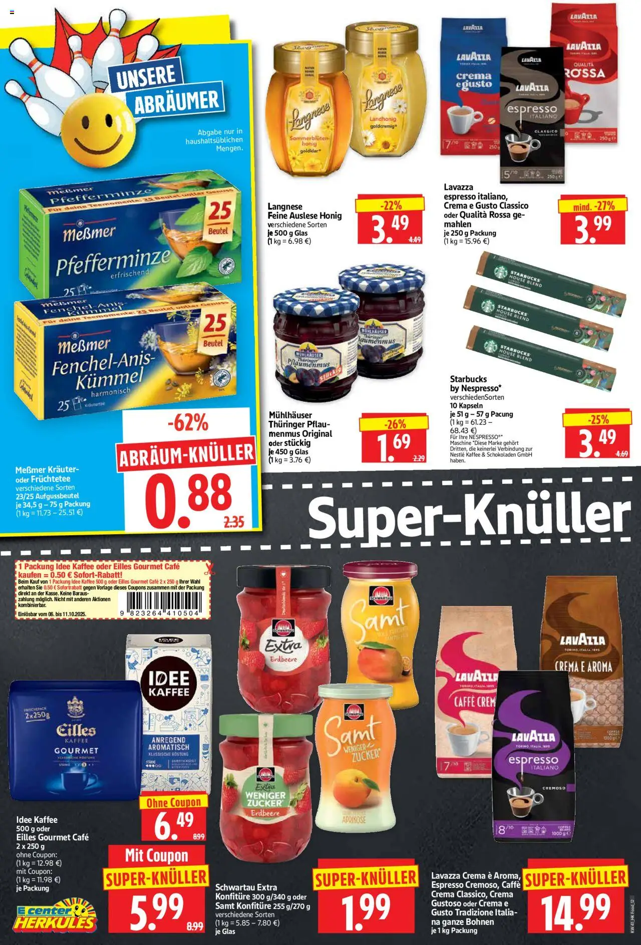 HERKULES Prospekt 	 – gültig ab 06.10.2025 | Seite: 12 | Produkte: Lavazza, Kaffee, Starbucks, Schwartau extra