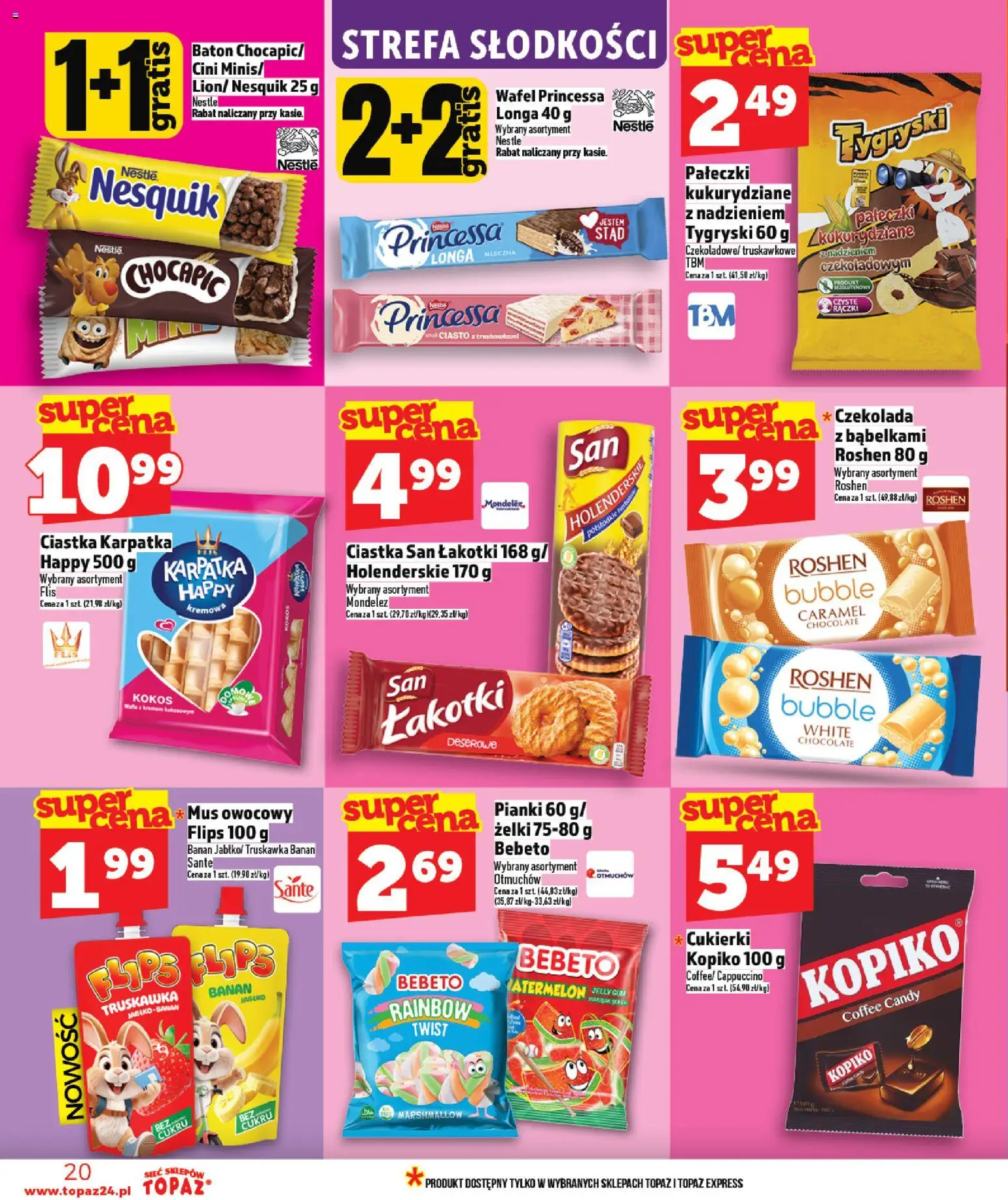 Topaz gazetka - MAZ od 09.04.2026 | Strona: 20 | Produkty: Cukierki kopiko, Cappuccino, Czekolada, Ciastka