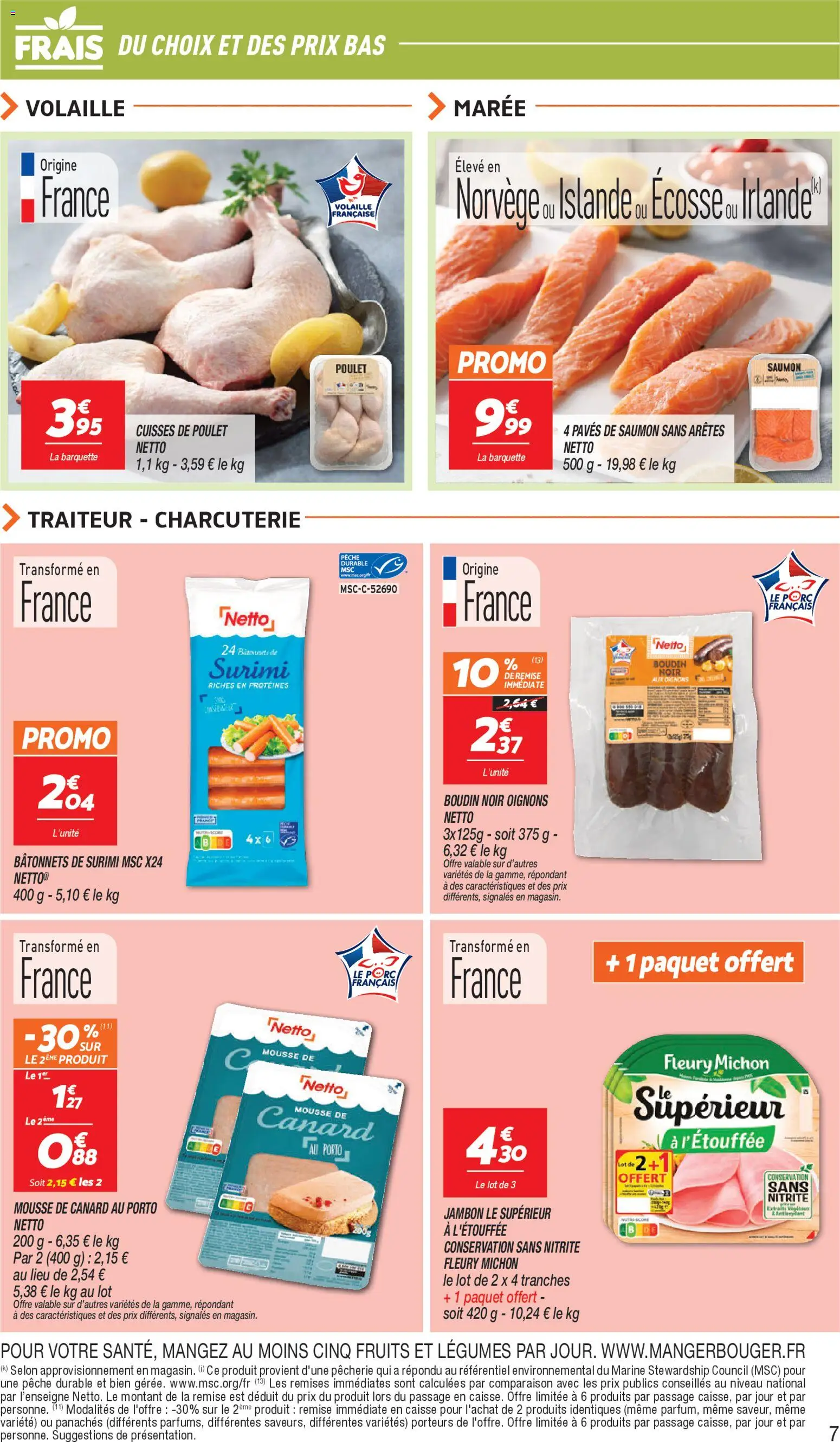 {H1} | Page: 7 | Produits: Cuisses de poulet, Pêche, Mousse, Jambon