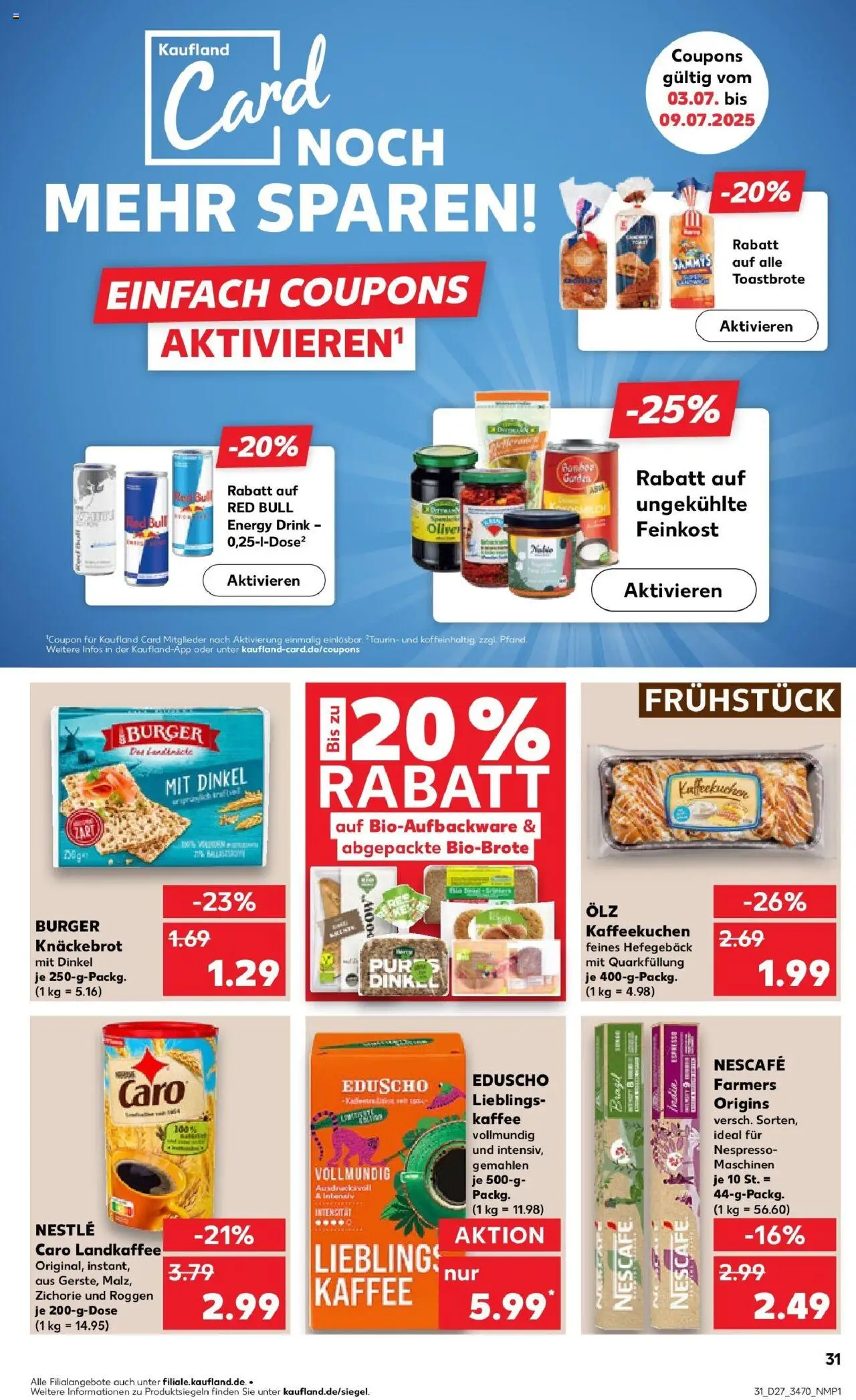 Kaufland prospekt Strausberg	 - gültig ab dem 03.07.2025 | Seite: 31 | Produkte: Red bull, Toast, Burger, Eduscho