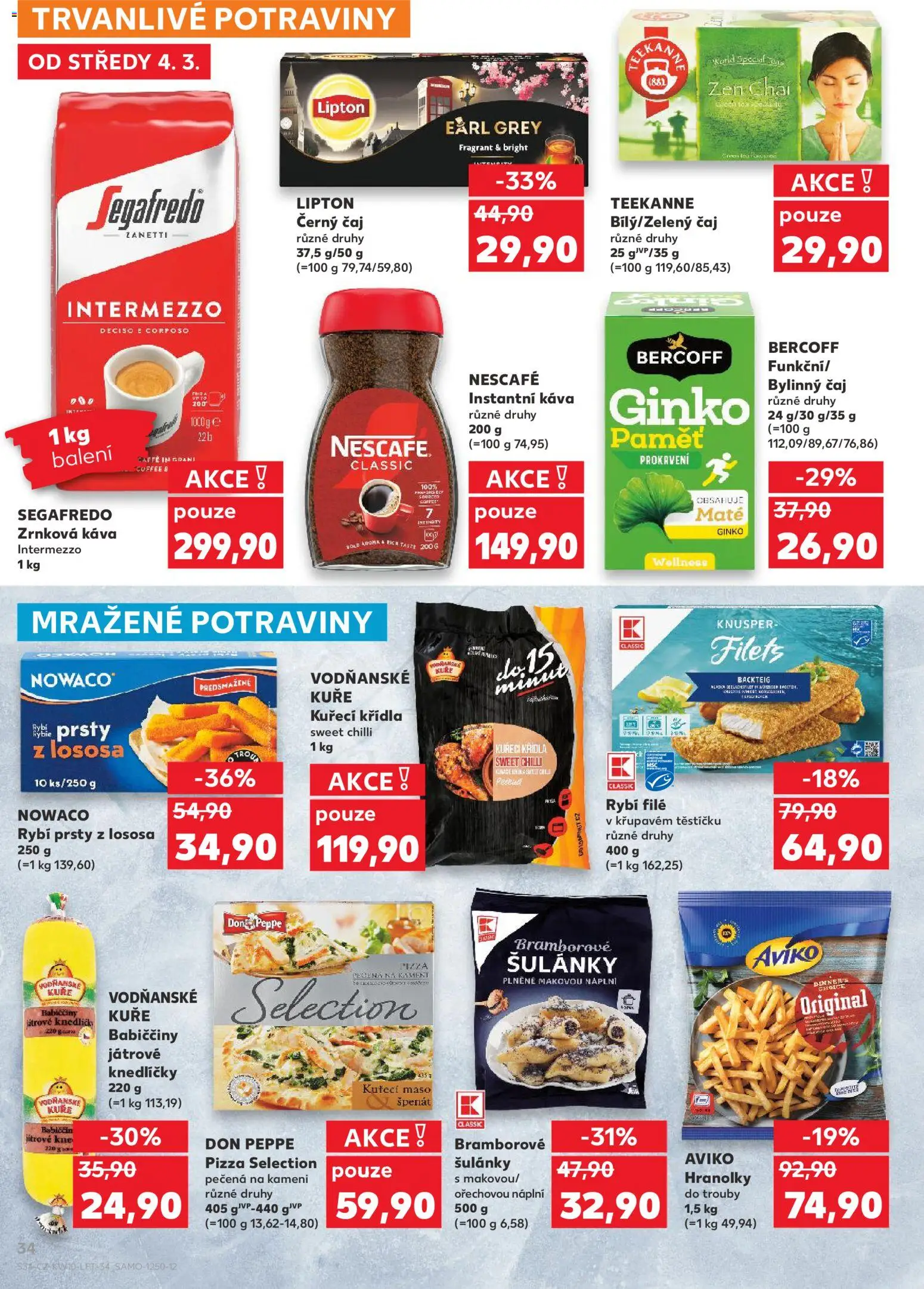 Kaufland leták - Praha 4 od 04.03.2026 | Strana: 34 | Produkty: Káva, Pizza, Čaj, Maso