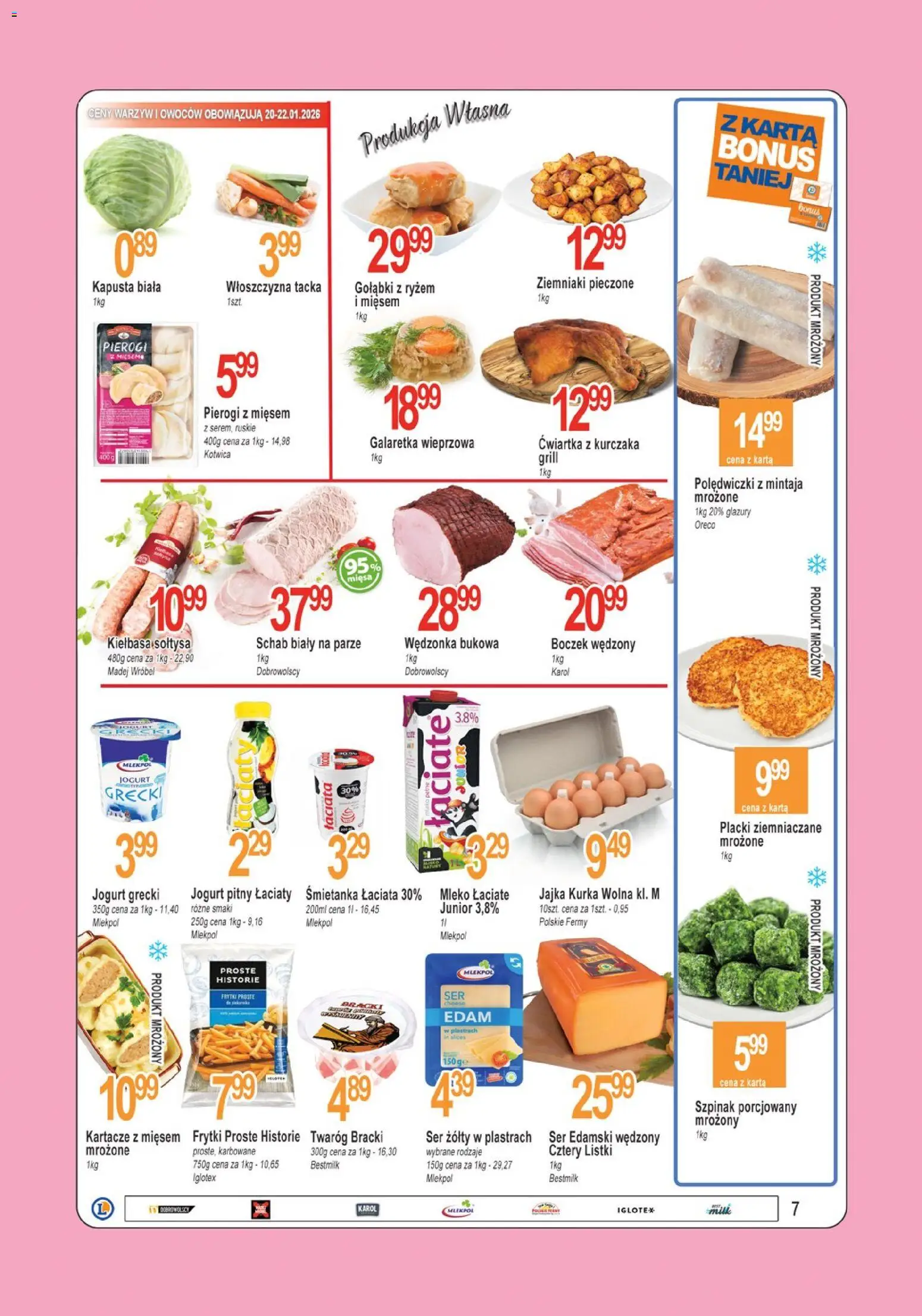 E.Leclerc Gazetka - Tychy od 20.01.2026 | Strona: 7 | Produkty: Ser żółty, Kapusta, Galaretka, Pierogi z mięsem