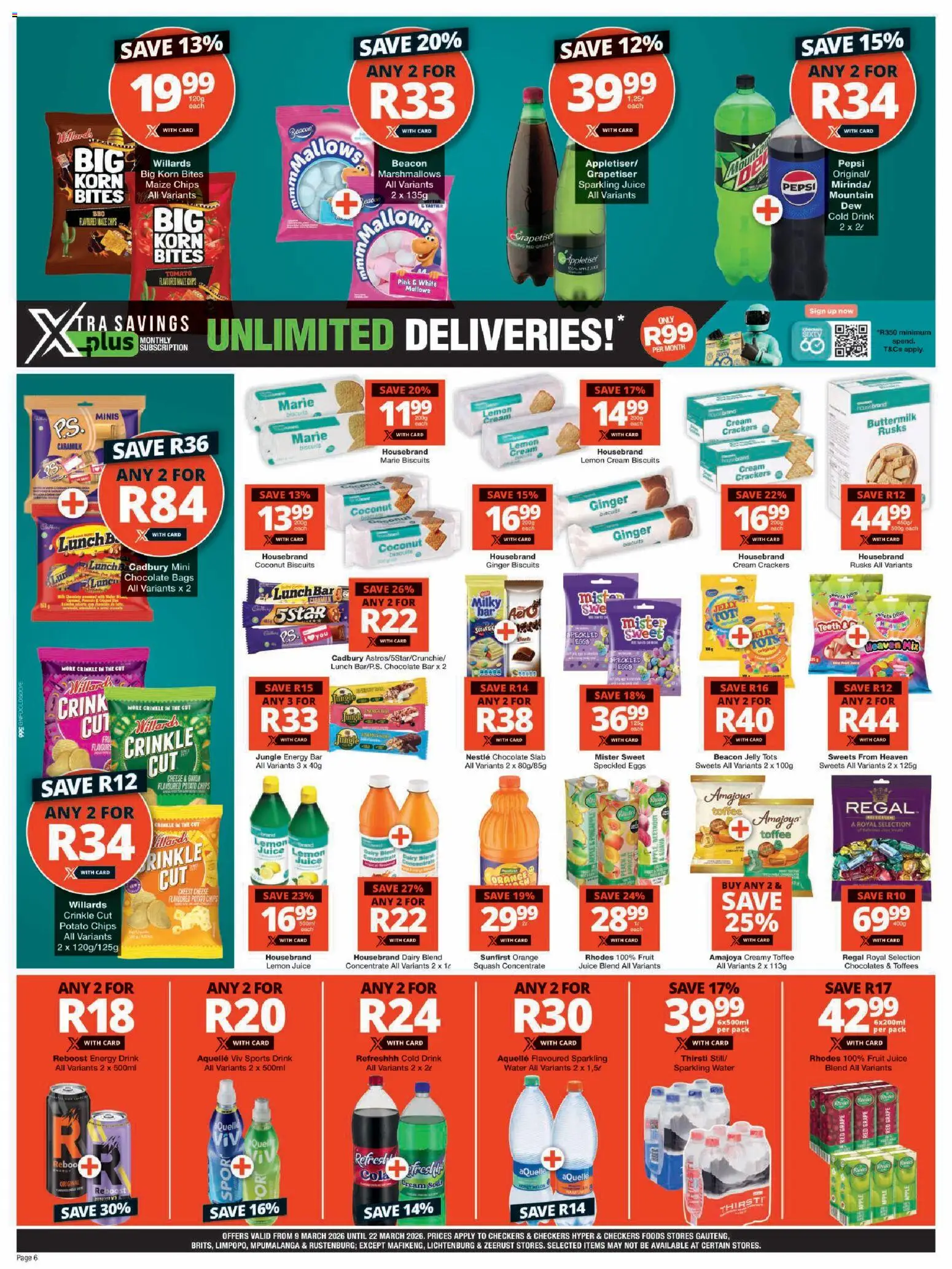 New Checkers catalogue – valid from 09.03.2026 | Page: 6 | Products: Squash, Cheese, Chocolate, Lemon