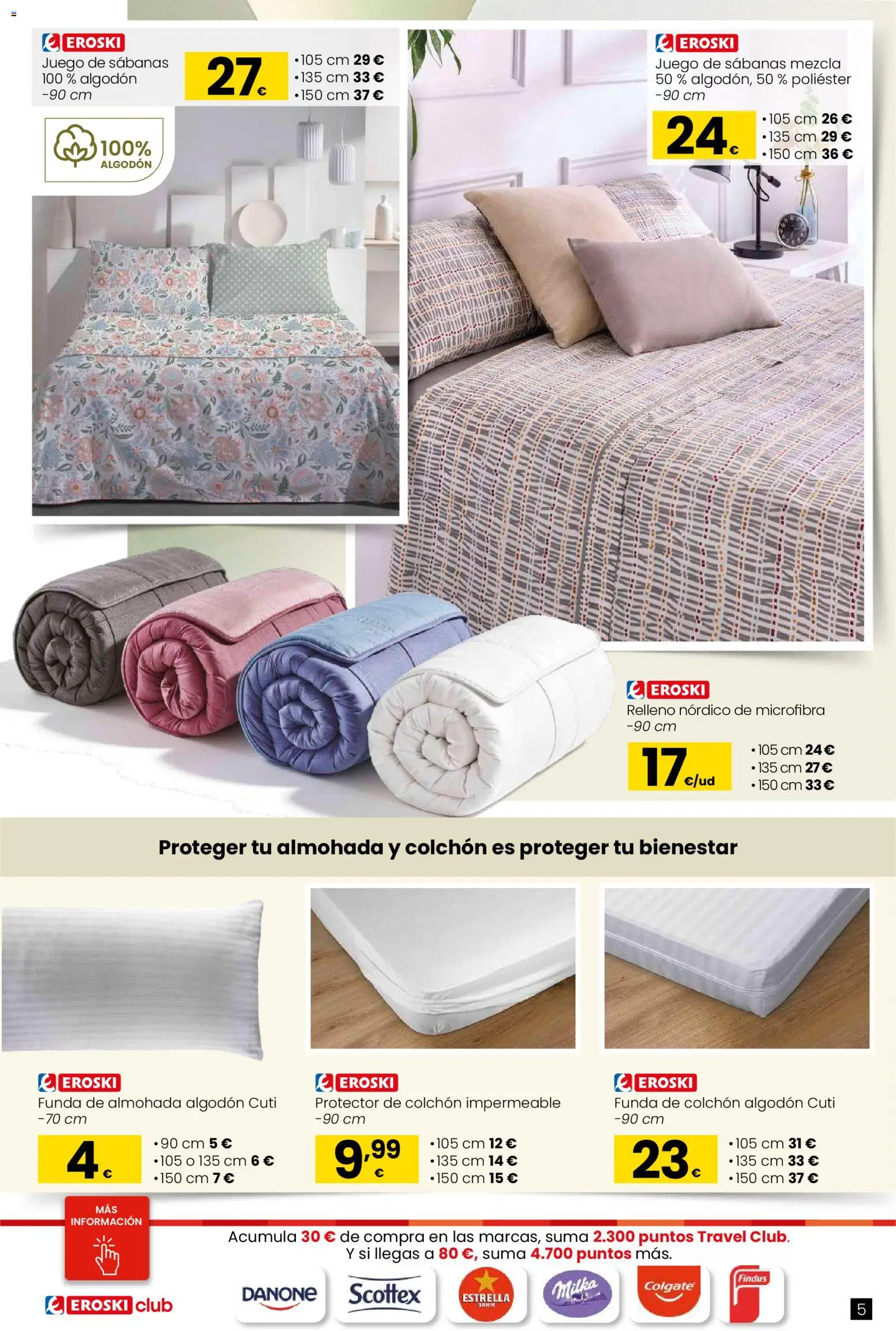 Eroski Oh Qué agusto │ válido desde el 05.03.2026 | Página: 5 | Productos: Juego de sábanas, Colchon, Funda, Almohada