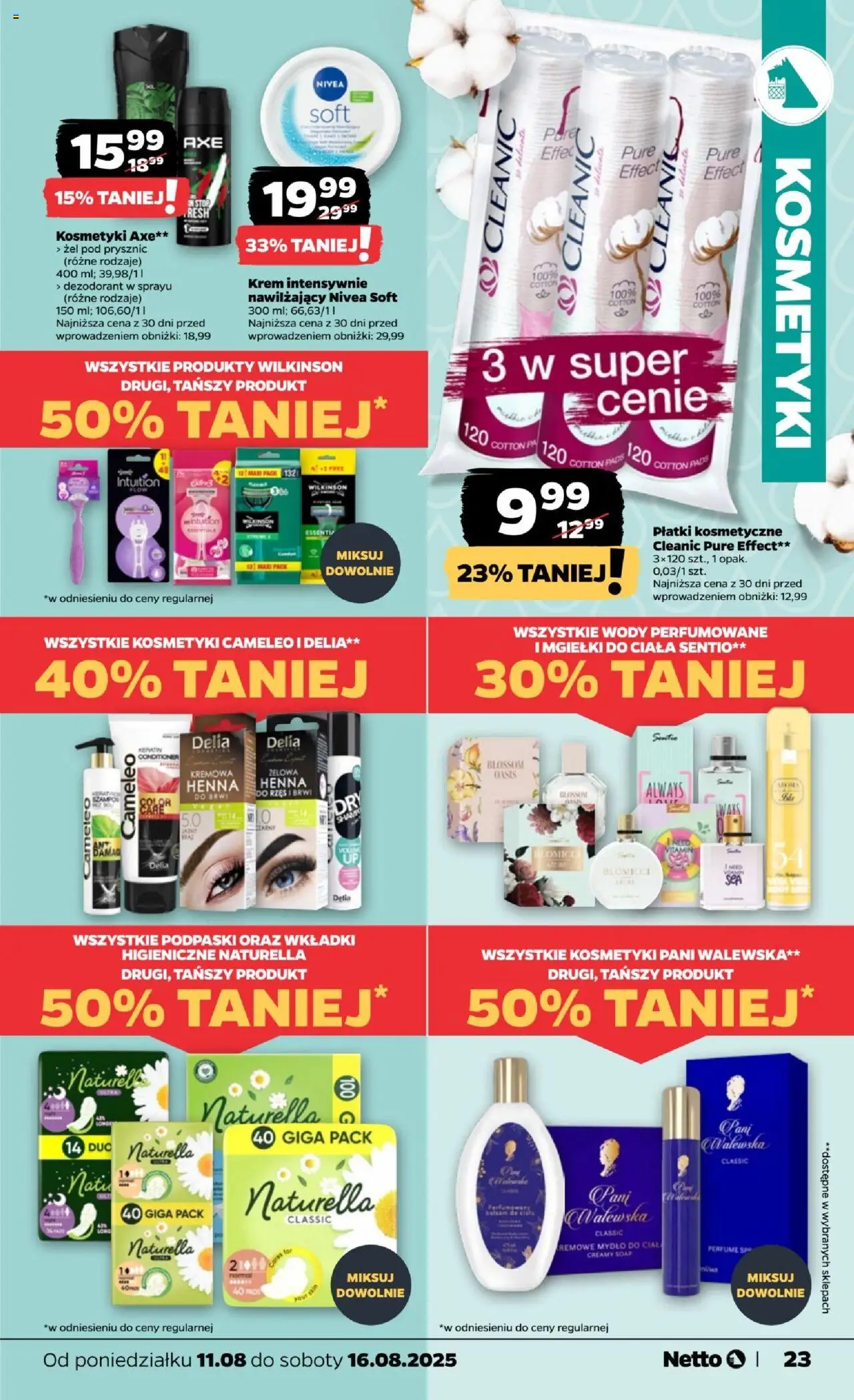Netto gazetka - Spożywcza od 11.08.2025 | Strona: 23 | Produkty: Prysznic, Wkładki higieniczne, Płatki, Krem