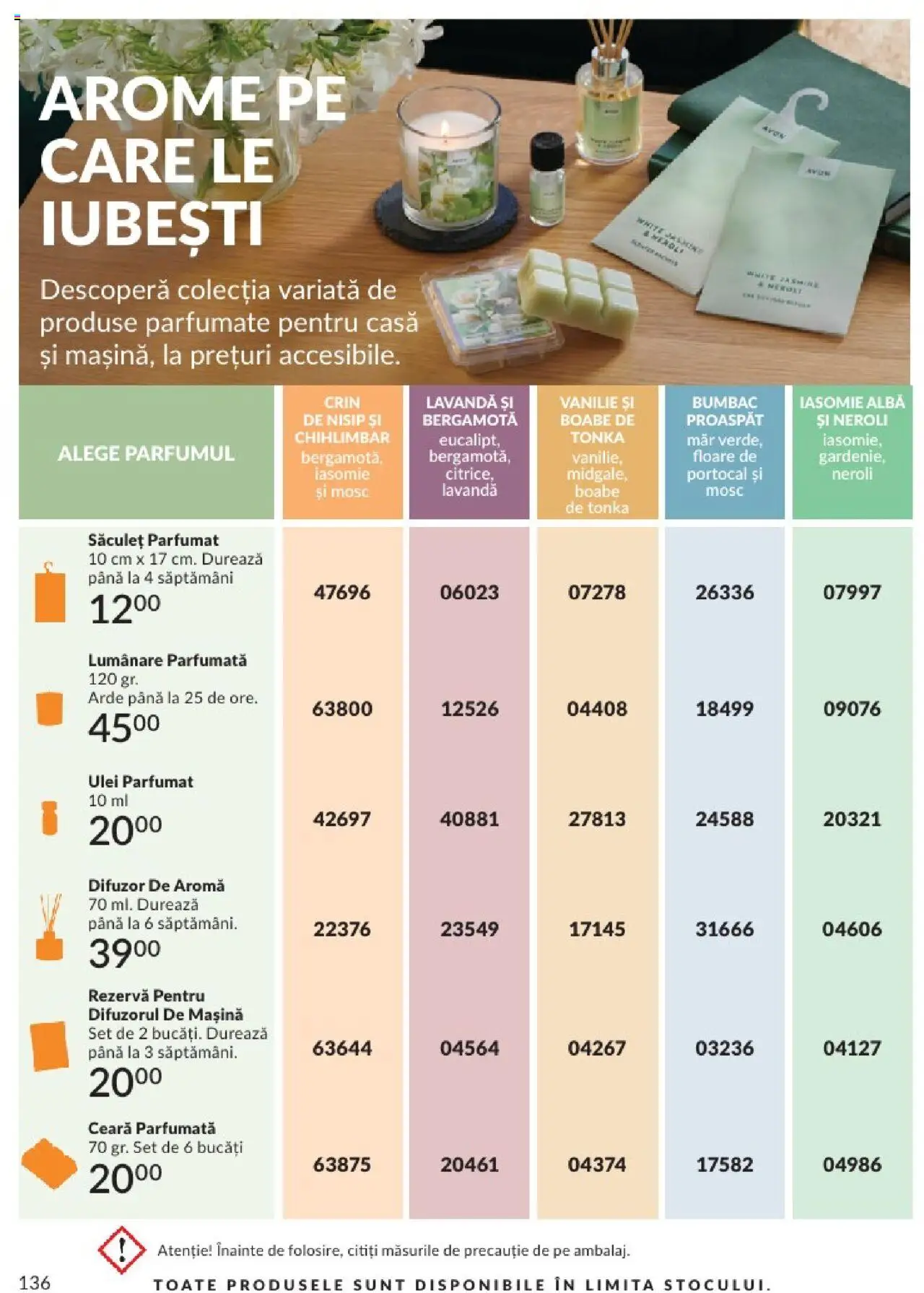 Catalog Avon - 08 2025 – valabil de la 01.08.2025 | Pagină: 136 | Produse: Difuzor, Lumânare, Ulei parfumat, Ulei