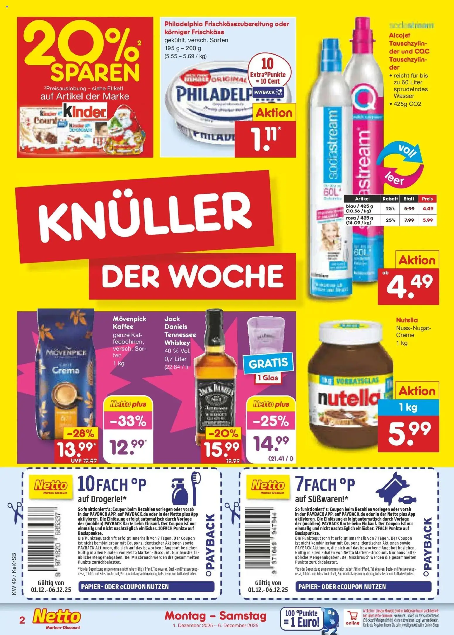 Netto Marken-Discount prospekt Jüchen	 – gültig ab 01.12.2025 | Seite: 2 | Produkte: Kaffee, Nutella, Frischkase, Sodastream