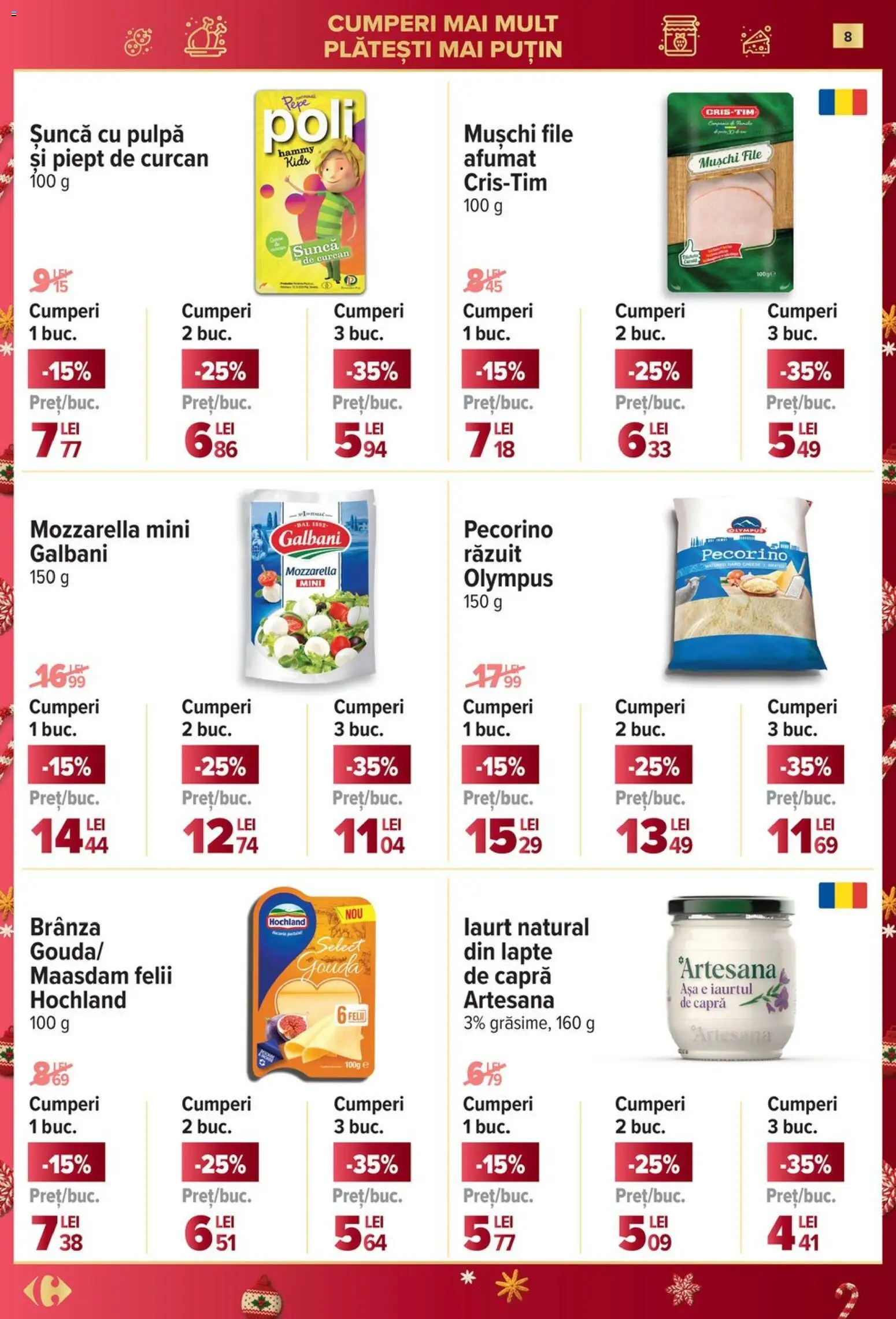Noul catalog Carrefour – valabil de la 03.12.2025 | Pagină: 8 | Produse: Mozzarella, Lapte, Brânză, Gouda