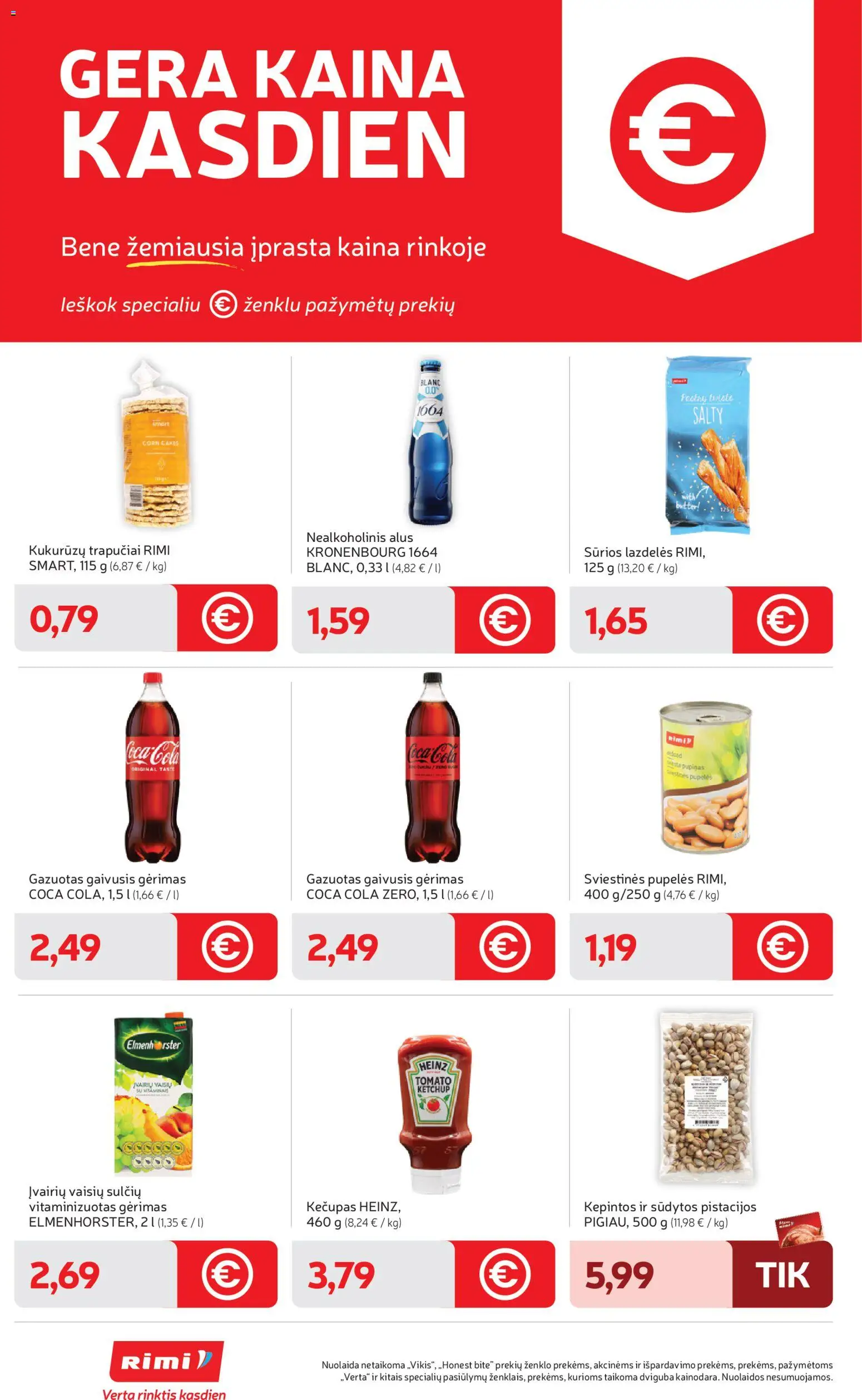 Rimi akcijos nuo 14.04.2026 | Puslapis: 2 | Prekių: Gaivusis gėrimas, Nealkoholinis alus, Kečupas, Pistacijos