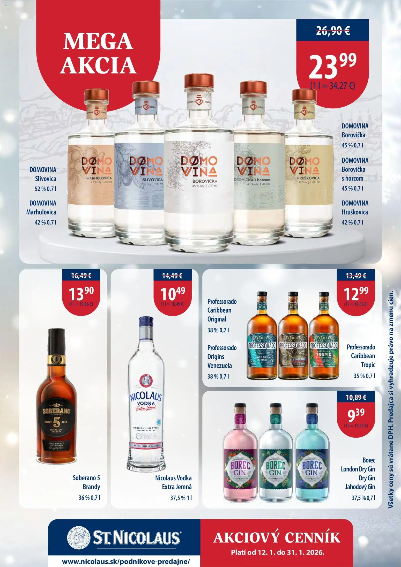 Nové St. Nicolaus akcie – leták je platný od 12.01.2026 | Strana: 3 | Produkty: Soberano, Slivovica, Vodka, Nicolaus vodka