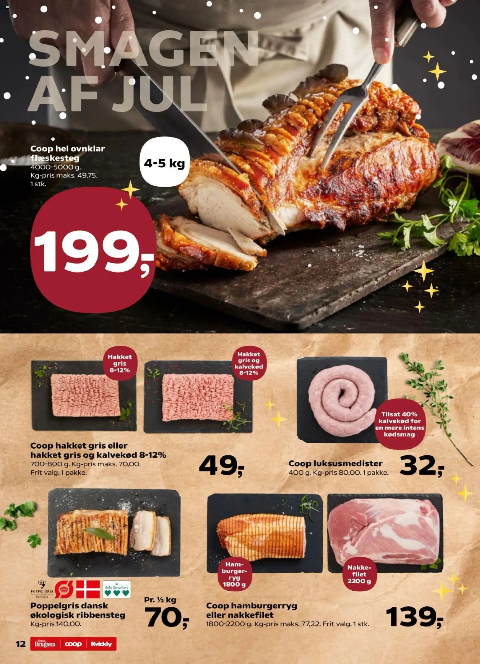 Kvickly tilbudsavis – gyldig fra 05.12.2025 | Side: 12 | Produkter: Flæskesteg, Nakkefilet, Hamburgerryg