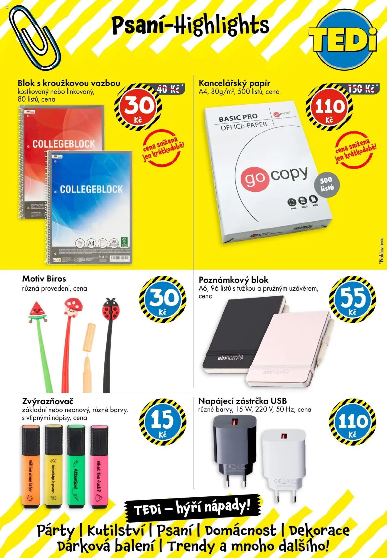 TEDi leták - Vimperk od 24.09.2025 | Strana: 2 | Produkty: Kancelářský papír, Blok, USB, Dekorace