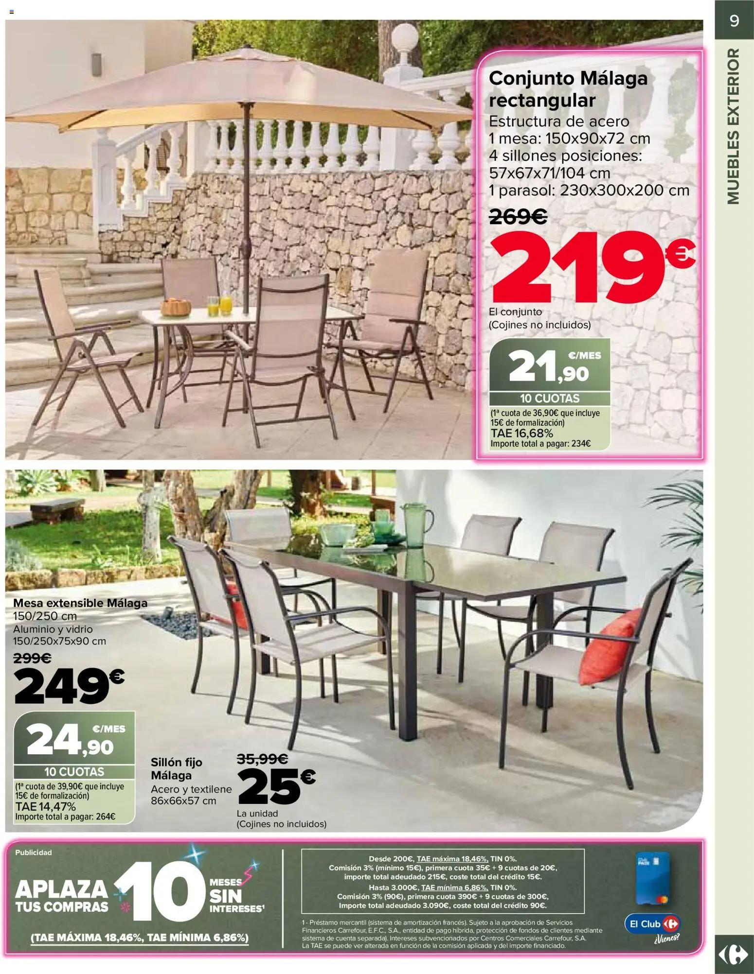 Carrefour Jardin │ válido desde el 14.04.2026 | Página: 9 | Productos: Mesa extensible, Muebles, Sillón, Mesa
