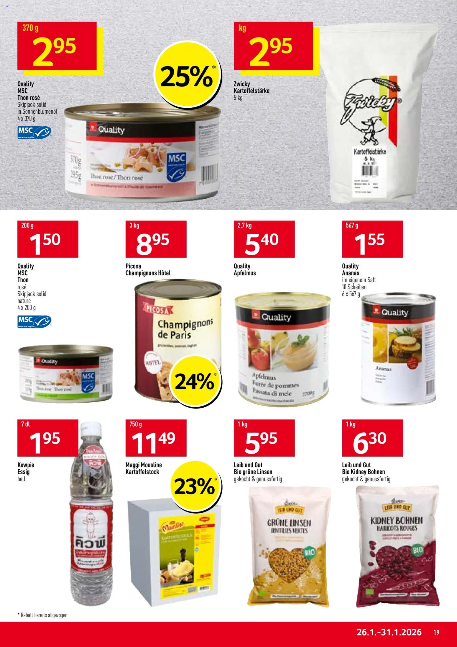 Prodega Aktionen – gültig ab 26.01.2026 | Seite: 19 | Produkte: Essig, Champignons, Saft, Ananas