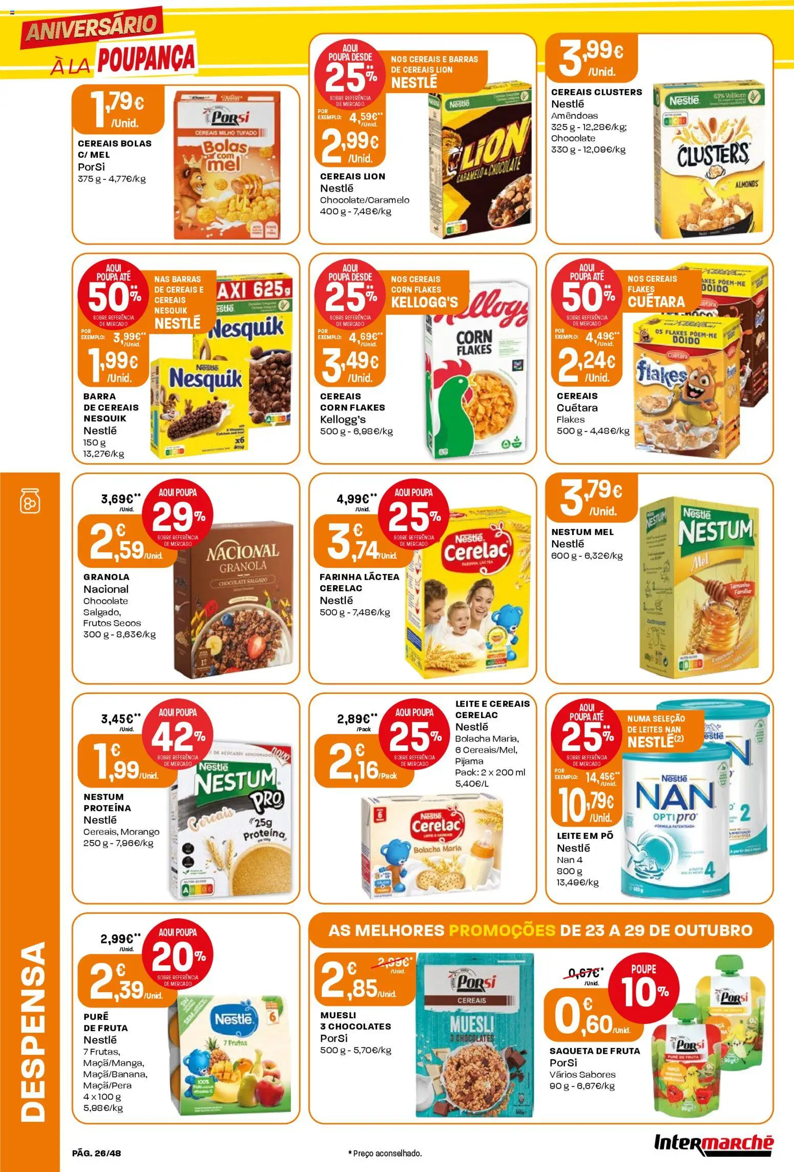 Intermarché folheto │ válido de 23.10.2025 | Página: 26 | Produtos: Farinha láctea, Leite em pó, Nestlé, Milho