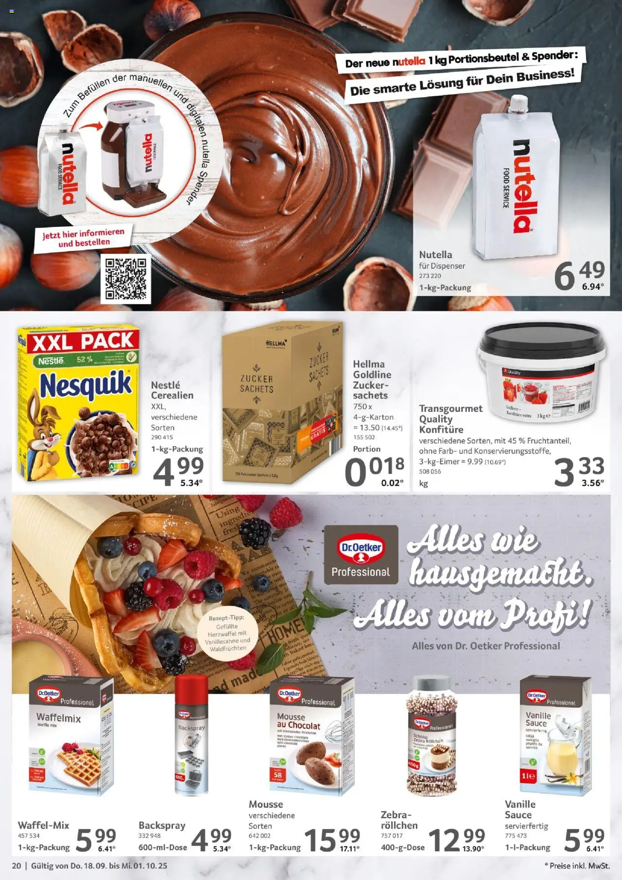 Selgros Gastronomie – gültig ab 18.09.2025 | Seite: 20 | Produkte: Nesquik, Nutella, Zucker