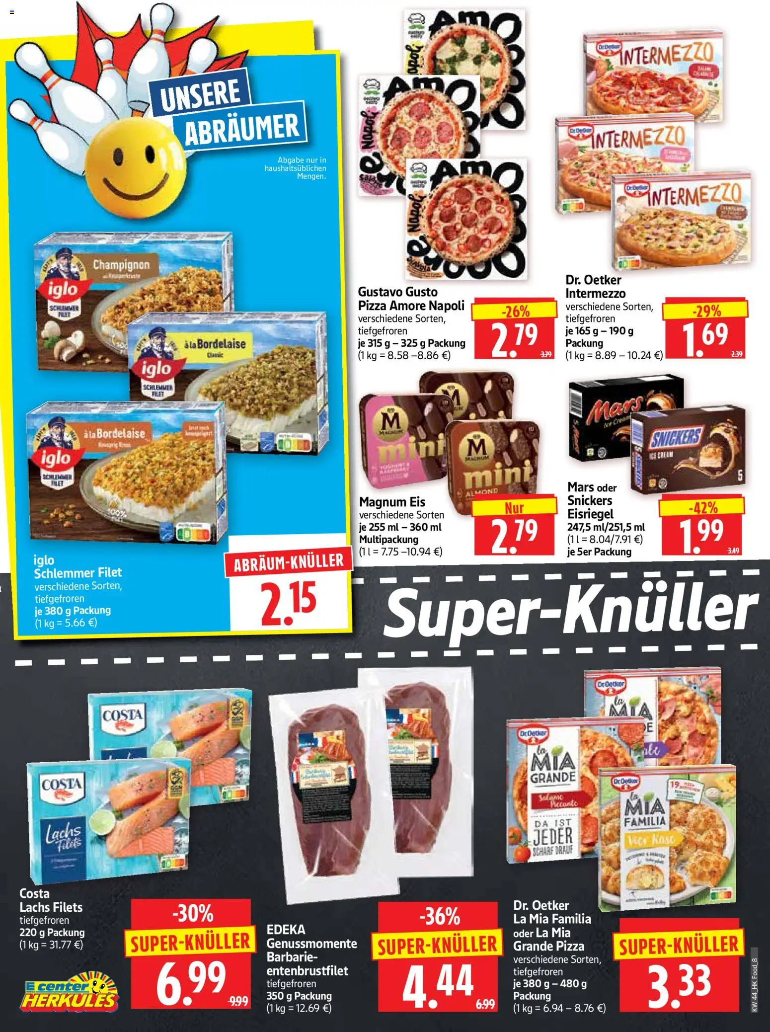 HERKULES Prospekt 	 – gültig ab 27.10.2025 | Seite: 8 | Produkte: Gustavo gusto, Iglo, Snickers, Eis