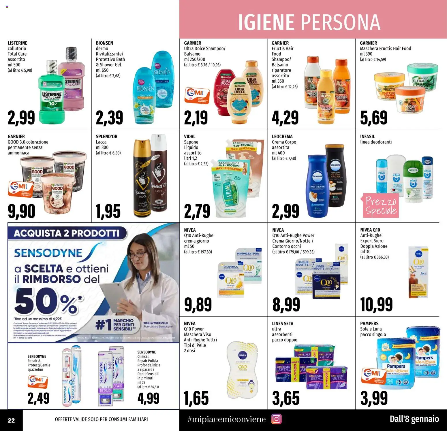 Volantino EMI del 08.01.2026 | Pagina: 22 | Prodotti: Crema, Sapone, Maschera viso, Pampers