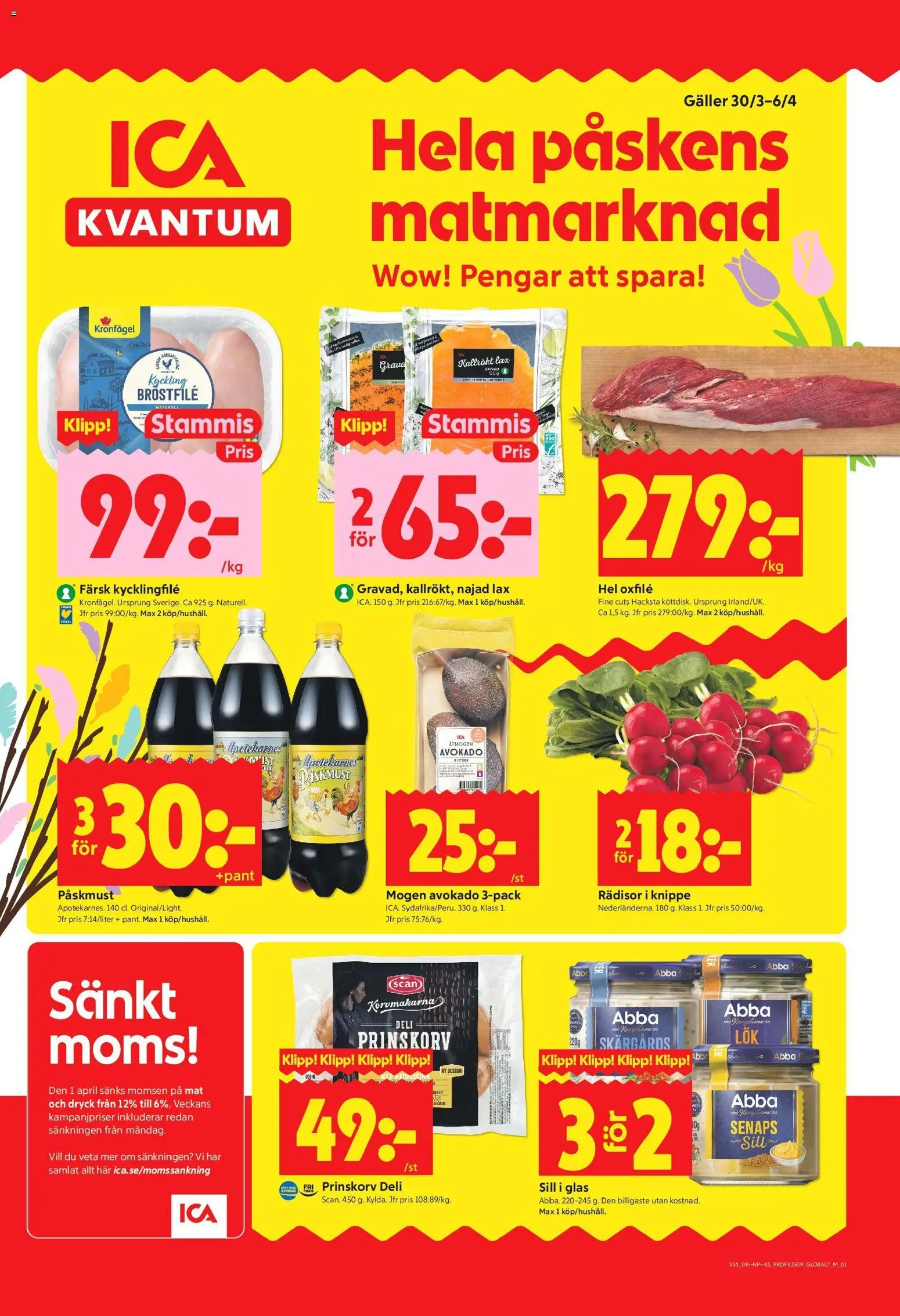 ICA Kvantum reklamblad aktuell från 30.03.2026 | Sida: 1 | Produkter: Galler, Sill, Lax, Oxfilé