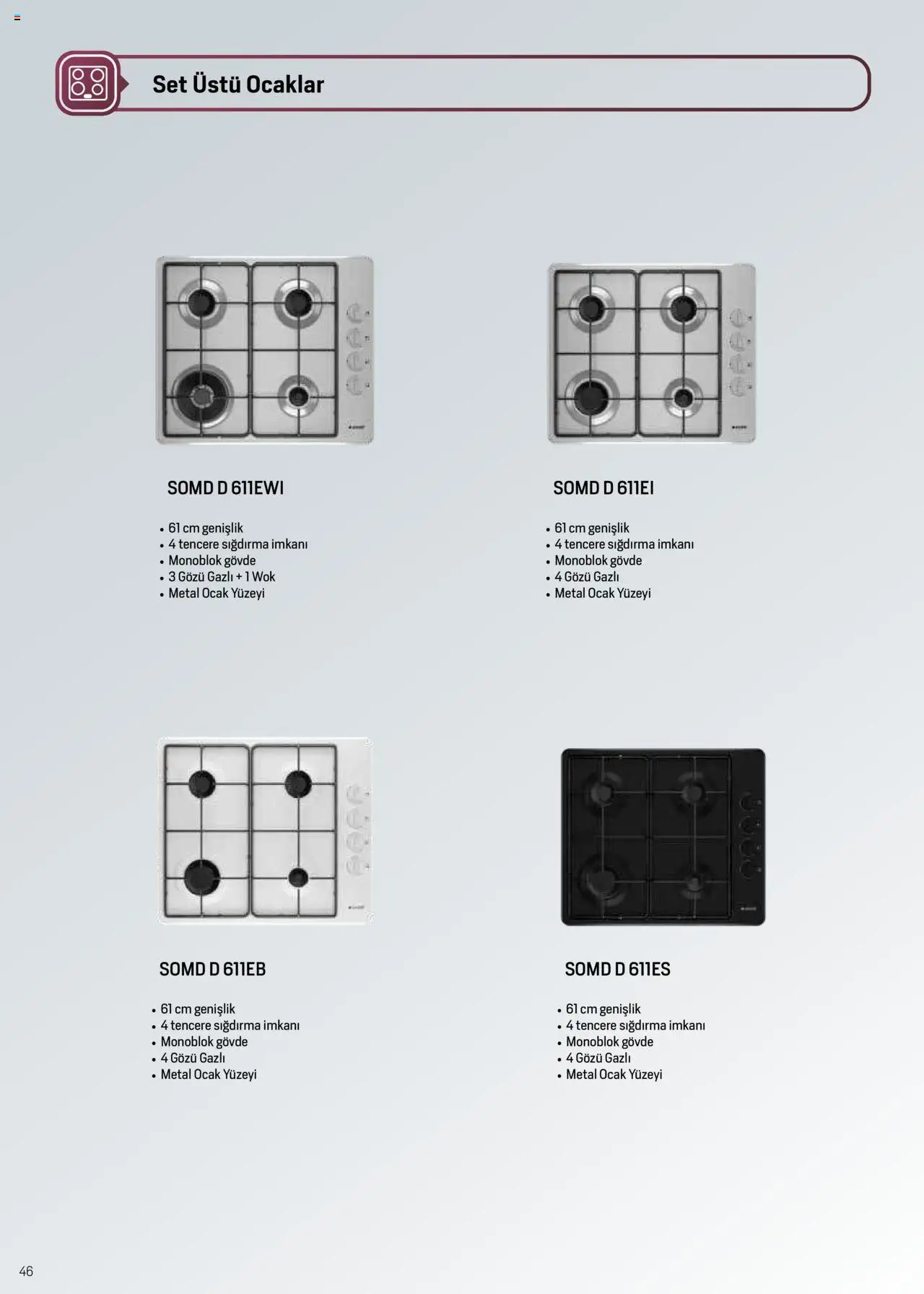 Arçelik Ankastre ve Solo Pişiriciler Katalog - 04.06.2025 tarihinden itibaren geçerlidir | Sayfa: 46 | Ürünler: Ocak