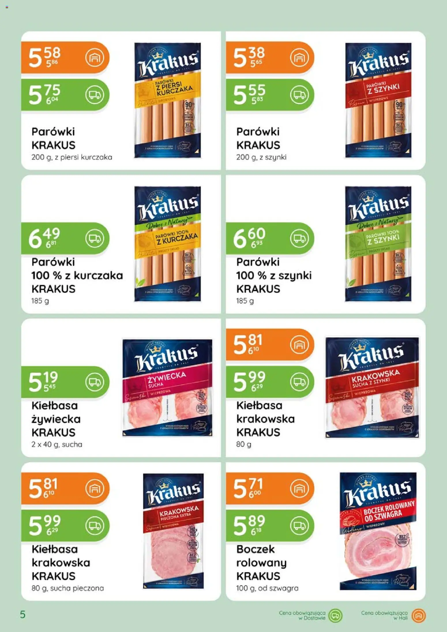 Eurocash gazetka - Katalog Wędlin od 02.04.2026 | Strona: 5 | Produkty: Kiełbasa, Parówki, Kiełbasa krakowska, Boczek