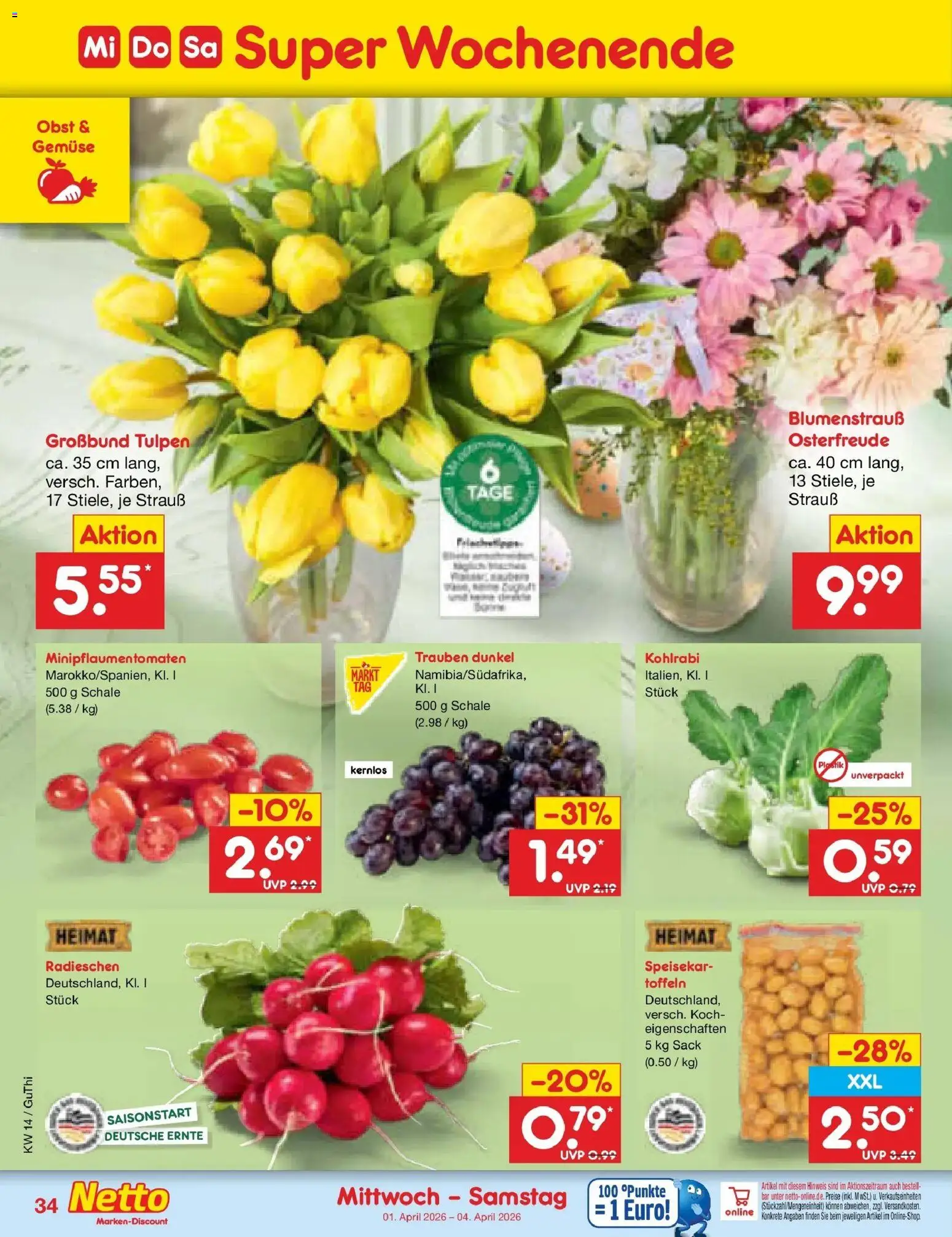 Netto Marken-Discount Prospekt Augustusburg	 – gültig ab 30.03.2026 | Seite: 48 | Produkte: Trauben, Kohlrabi, Gemüse, Obst
