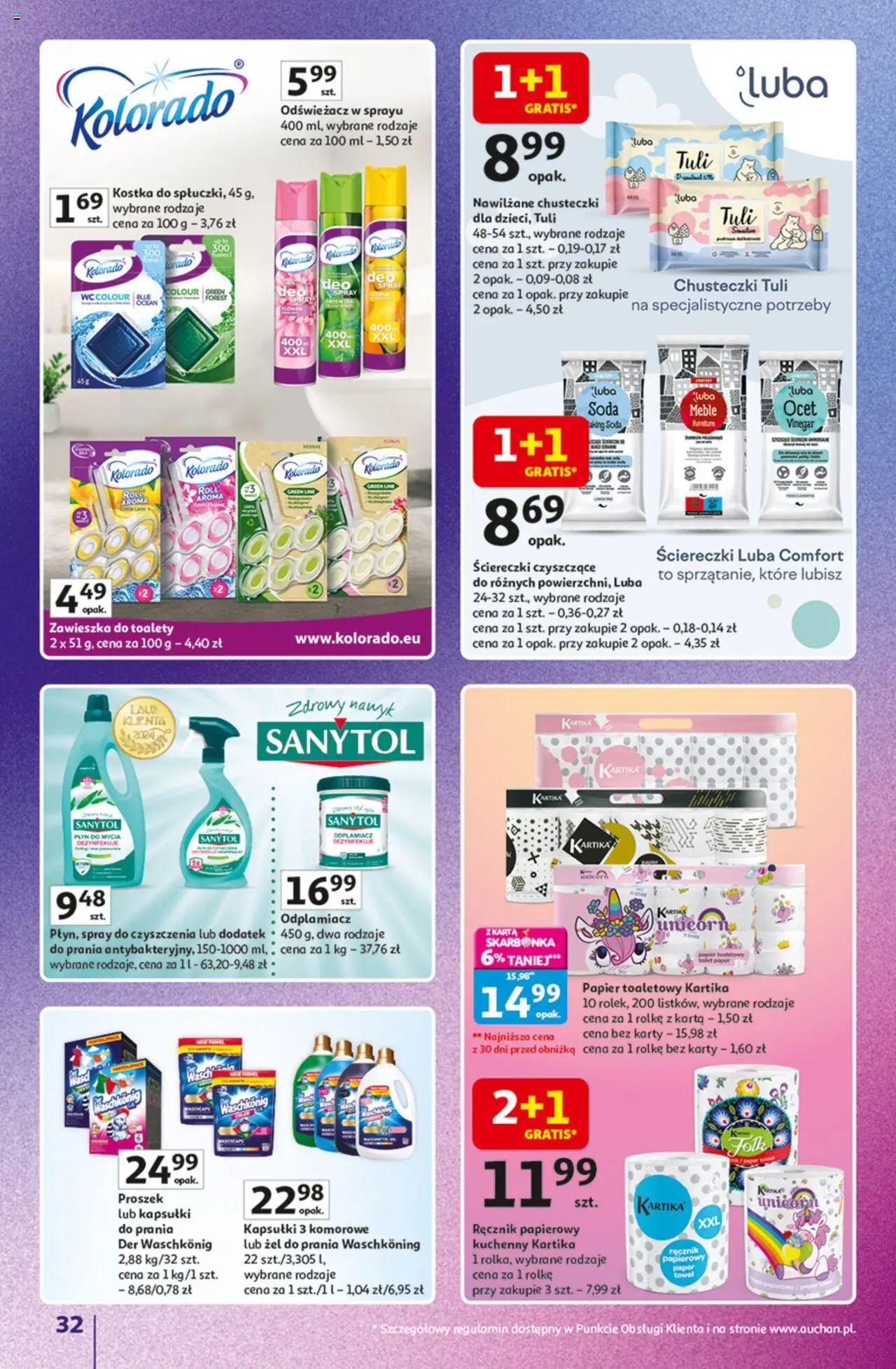 Auchan Gazetka - Znane marki duży wybór Hipermarket od 16.10.2025 | Strona: 32 | Produkty: Odświeżacz, Karta, Ocet, Odplamiacz