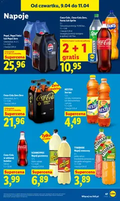 Pogląd oferty "NESTEA Ice tea, 1,5 L cytryna, brzoskwinia lub zielona herbata-cytryna + kaucja 0,50 zł" - ważna od 09.04.2026 | Strona: 47