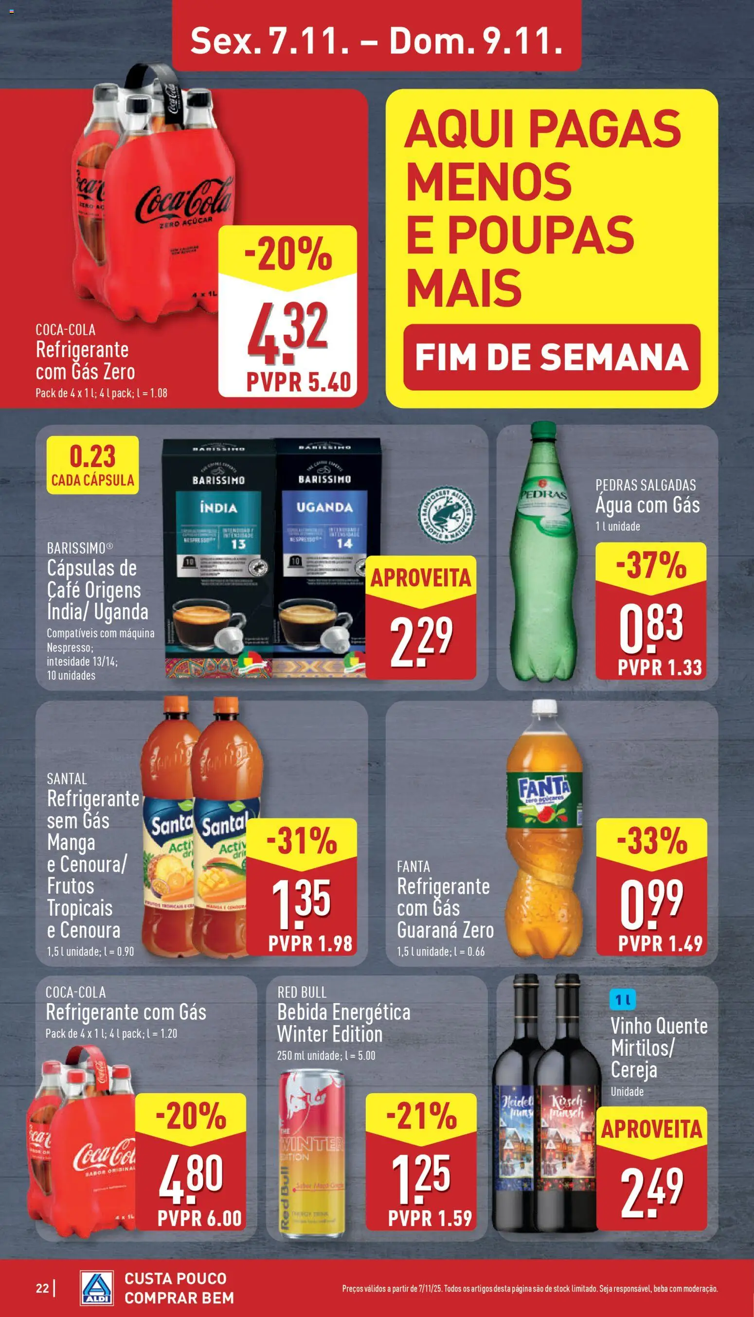 Aldi folheto │ válido de 03.11.2025 | Página: 22 | Produtos: Agua, Fanta, Cenoura, Água com gás
