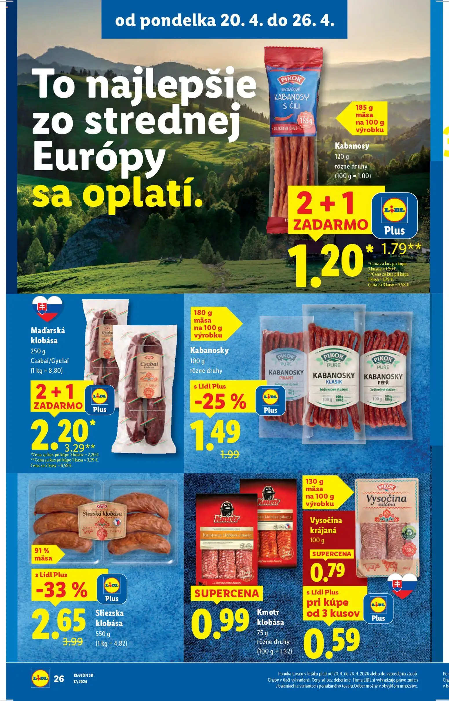 Nové Lidl akcie – leták je platný od 20.04.2026 | Strana: 28 | Produkty: Saláma, Klobása
