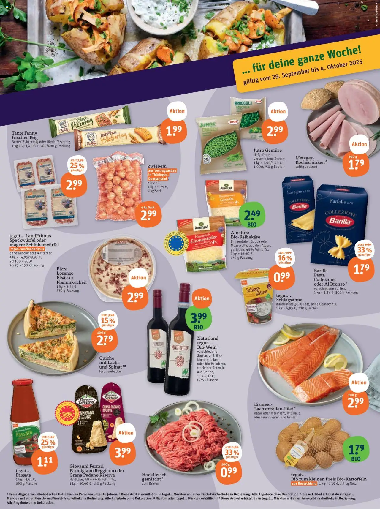 Tegut Prospekt 	 – gültig ab 29.09.2025 | Seite: 2 | Produkte: Barilla, Pasta, Pizza, Sahne