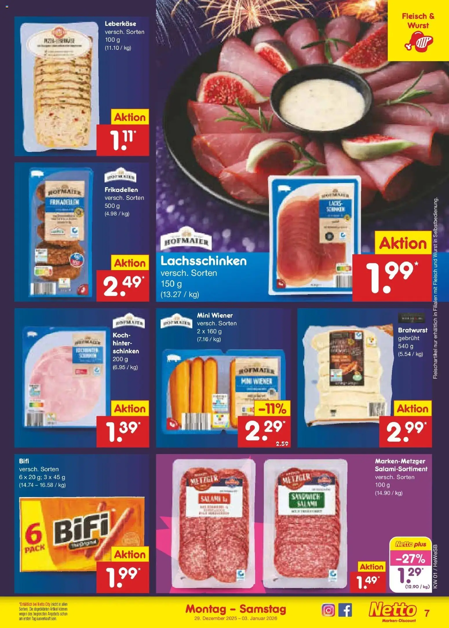 Netto Marken-Discount prospekt Hamburg	 – gültig ab 28.12.2025 | Seite: 7 | Produkte: Bratwurst, Wurst, Salami, Leberkase