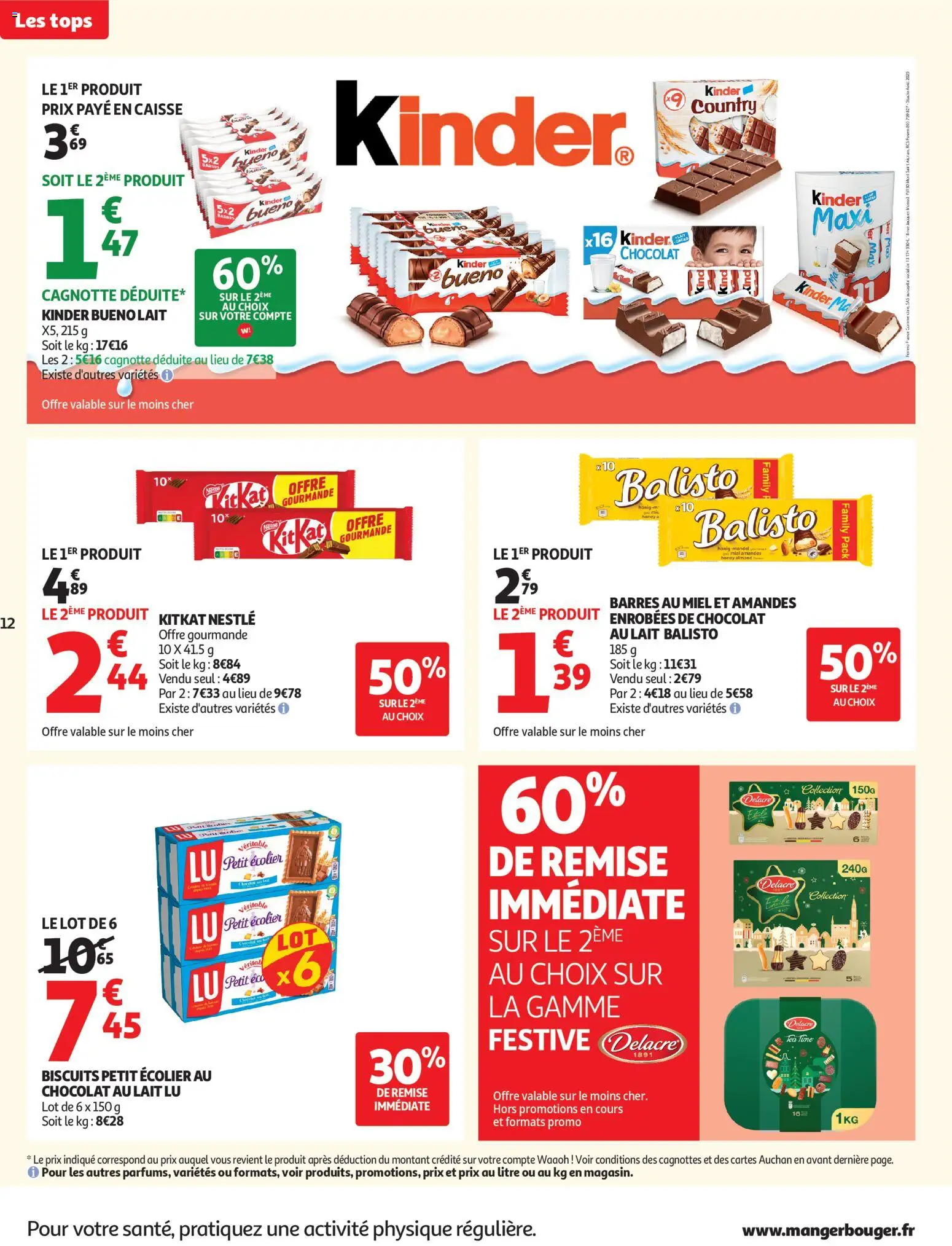 {H1} | Page: 12 | Produits: Miel, Kinder Bueno, Biscuits, Amandes