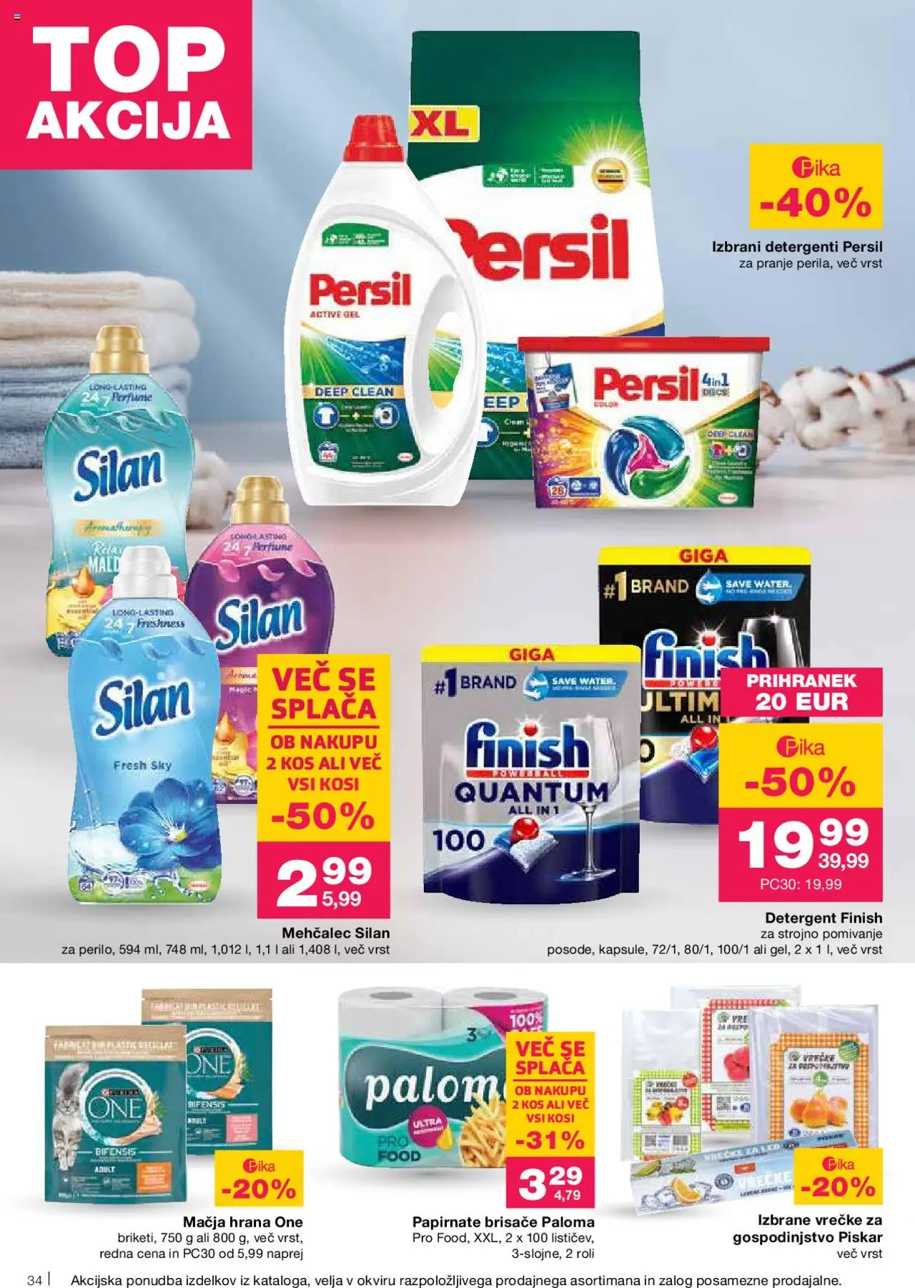 Mercator katalog │ velja od 21.08.2025 | Stran: 36 | Izdelki: Mehčalec, Papirnate brisače, Kos, Detergent