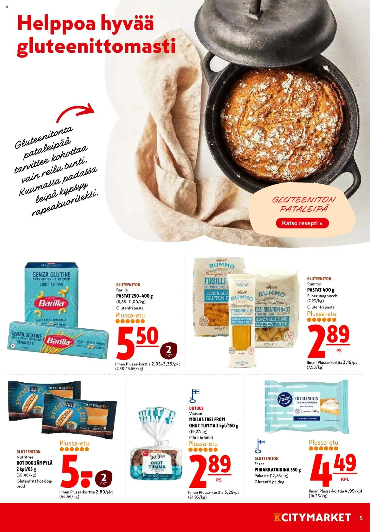 K-Citymarket tarjoukset – voimassa 04.09.2025 alkaen | Sivu: 5 | Tuotteet: Leipä, Pasta, Hot dog
