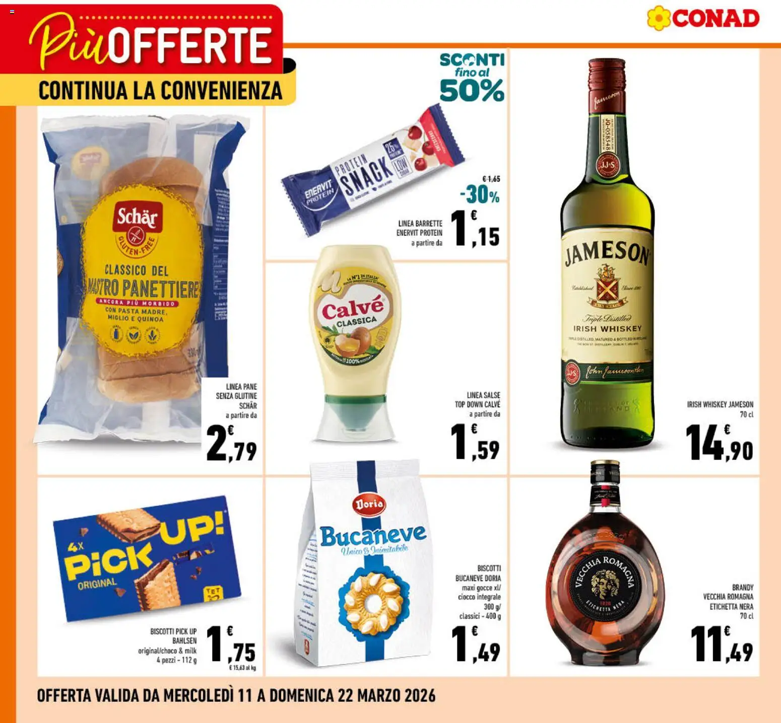 Volantino Conad del 11.03.2026 | Pagina: 2 | Prodotti: Pane, Pasta, Brandy, Quinoa