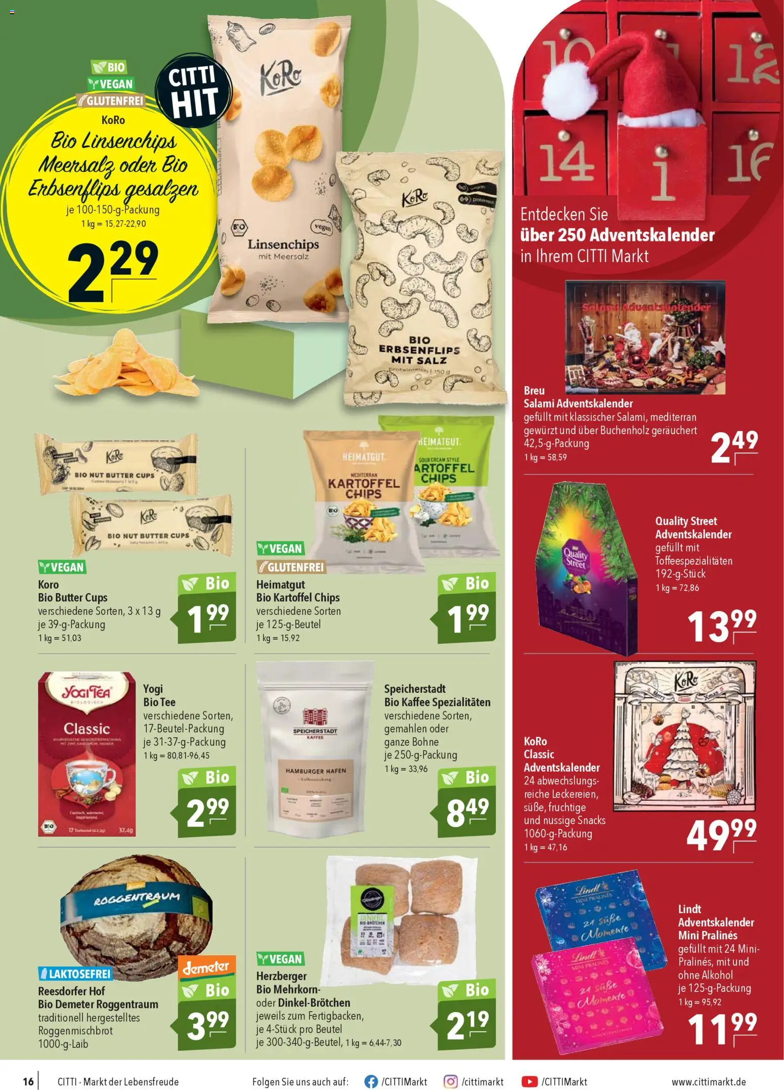 CITTI Markt Prospekt 	 – gültig ab 05.11.2025 | Seite: 16 | Produkte: Butter, Kaffee, Lindt, Chips