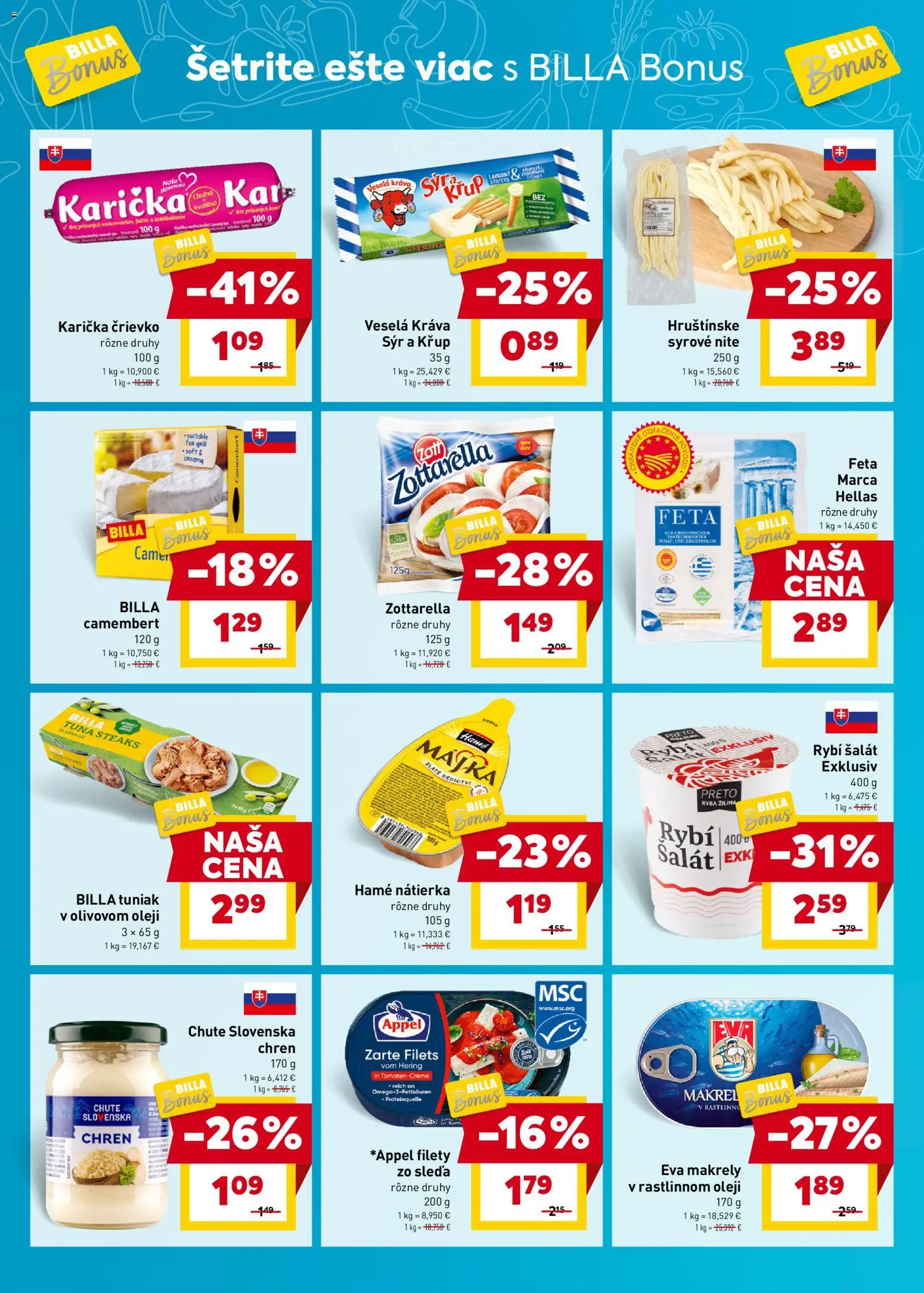 Nové Billa akcie – leták je platný od 29.10.2025 | Strana: 6 | Produkty: Syr, Tuniak, Ryba, Šalát