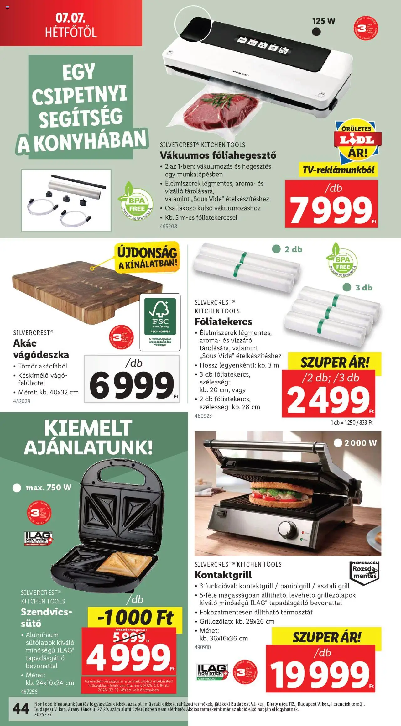 Lidl akciós ujság - amely érvényes a következő dátumtól: 03.07.2025 | Oldal: 44 | Termékek: Szendvics, Kontaktgrill, Vágódeszka, Termosztát