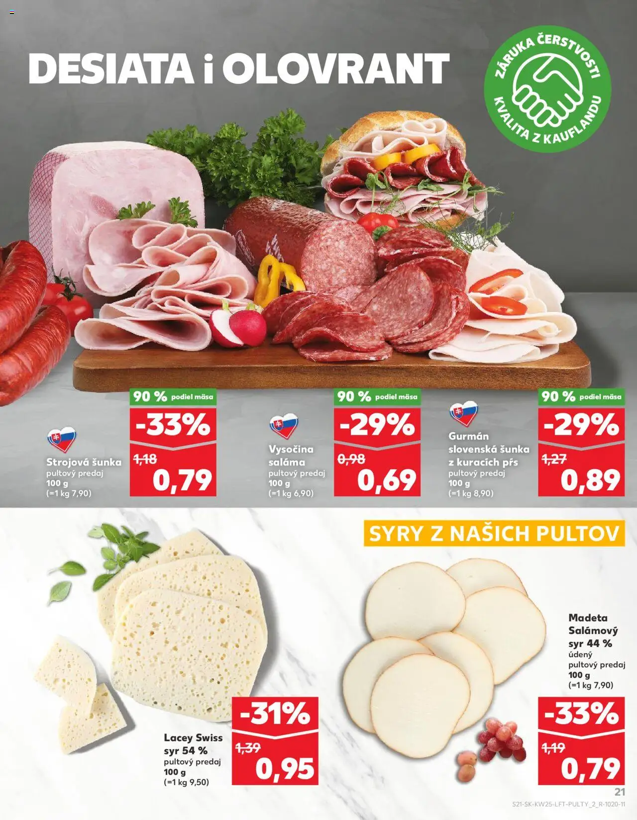 Nové Kaufland akcie – leták je platný od 19.06.2025 | Strana: 21 | Produkty: Syr, Saláma, Šunka