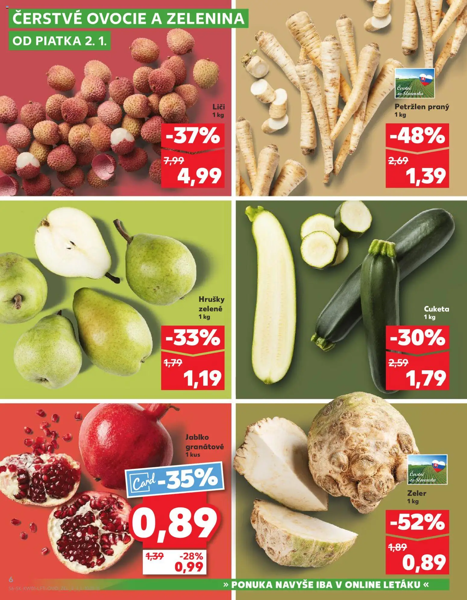 Nové Kaufland akcie – leták je platný od 02.01.2026 | Strana: 6 | Produkty: Cuketa, Petržlen, Zeler, Ovocie
