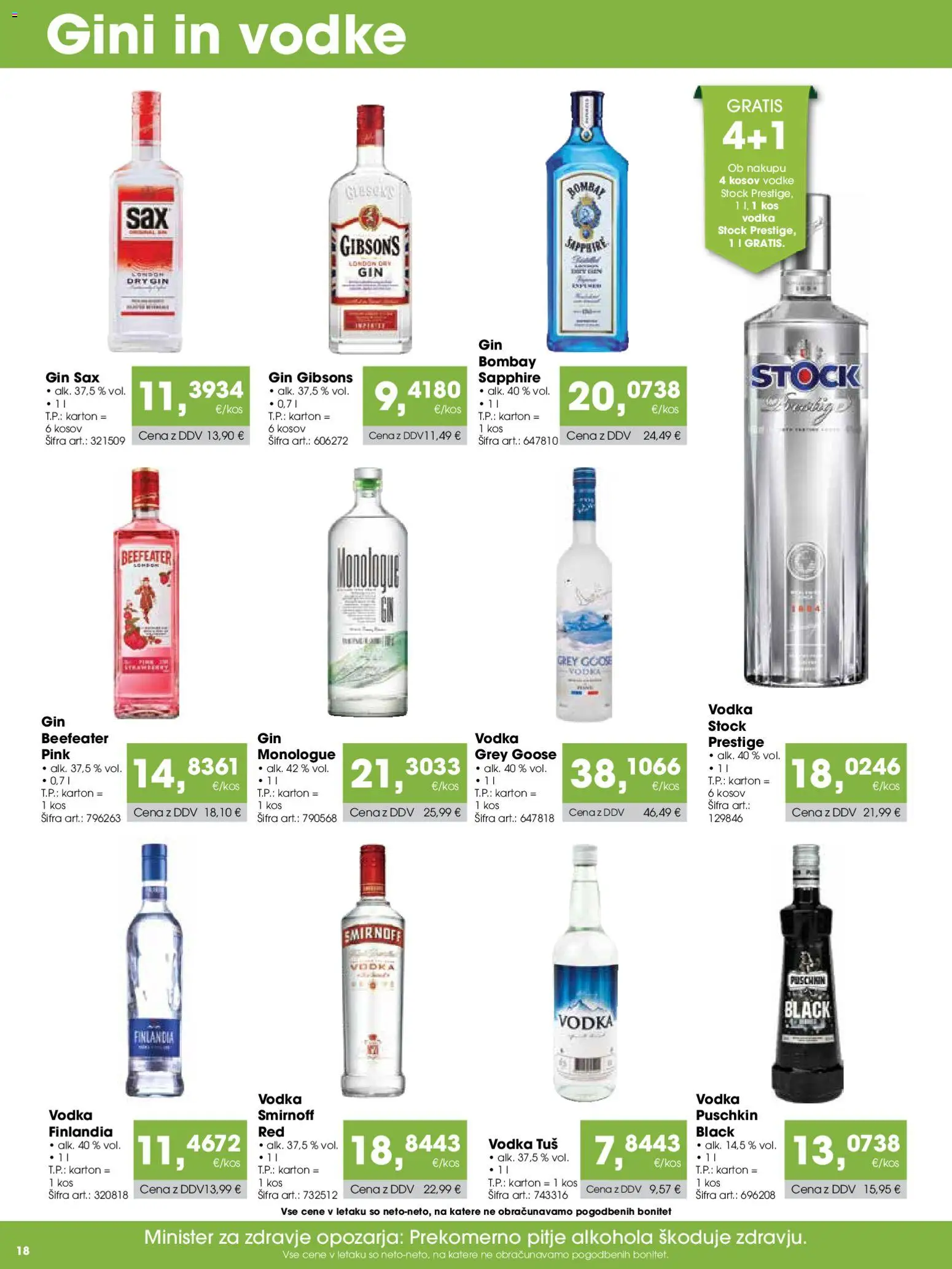 Novi Tuš katalog ponudbe – veljaven od 07.04.2026 | Stran: 18 | Izdelki: Kos, Gin, Vodka