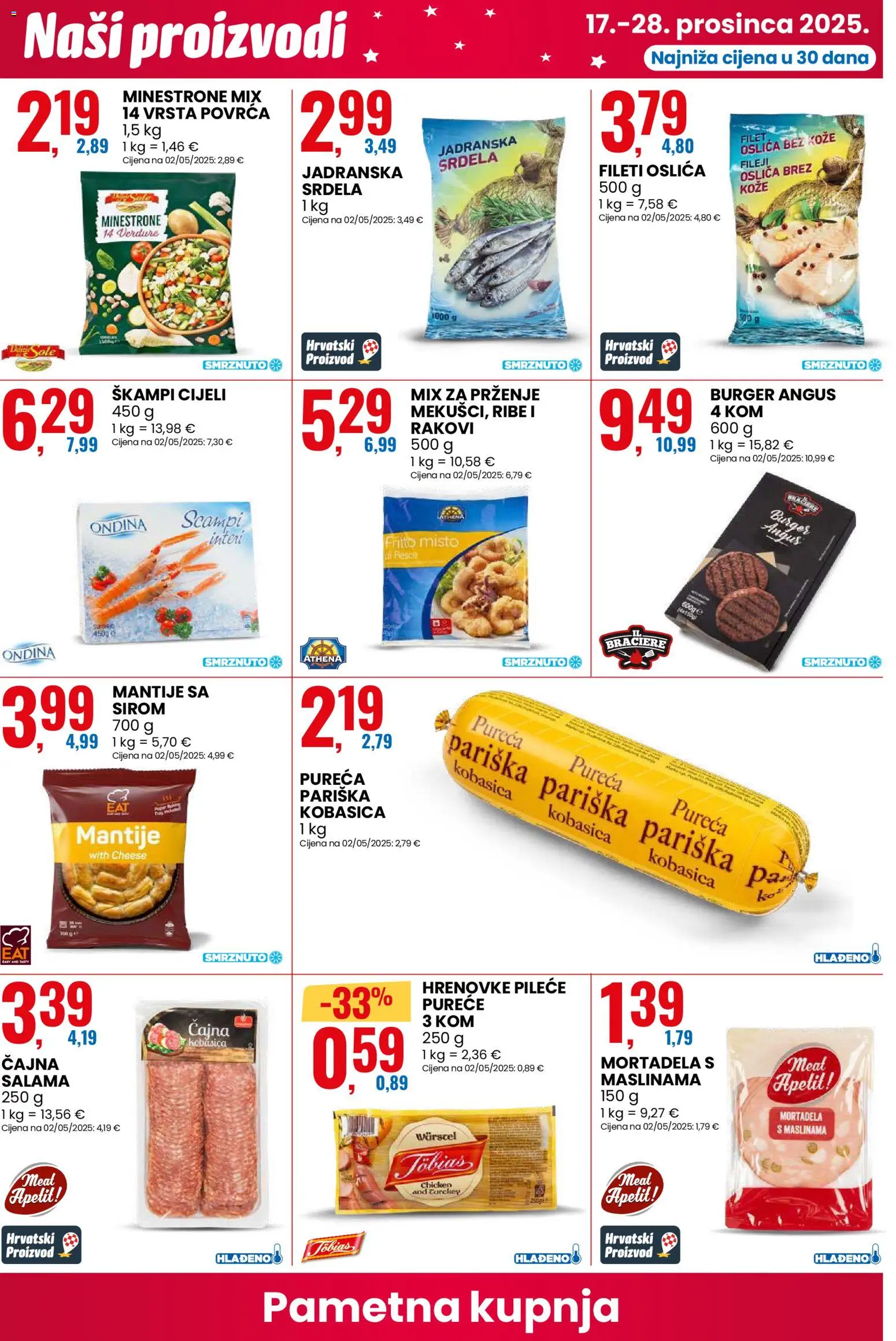 Eurospin katalog | vrijedi od 17.12.2025 | Stranica: 12 | Proizvodi: Hrenovke, Mortadela, Srdela, Kobasica