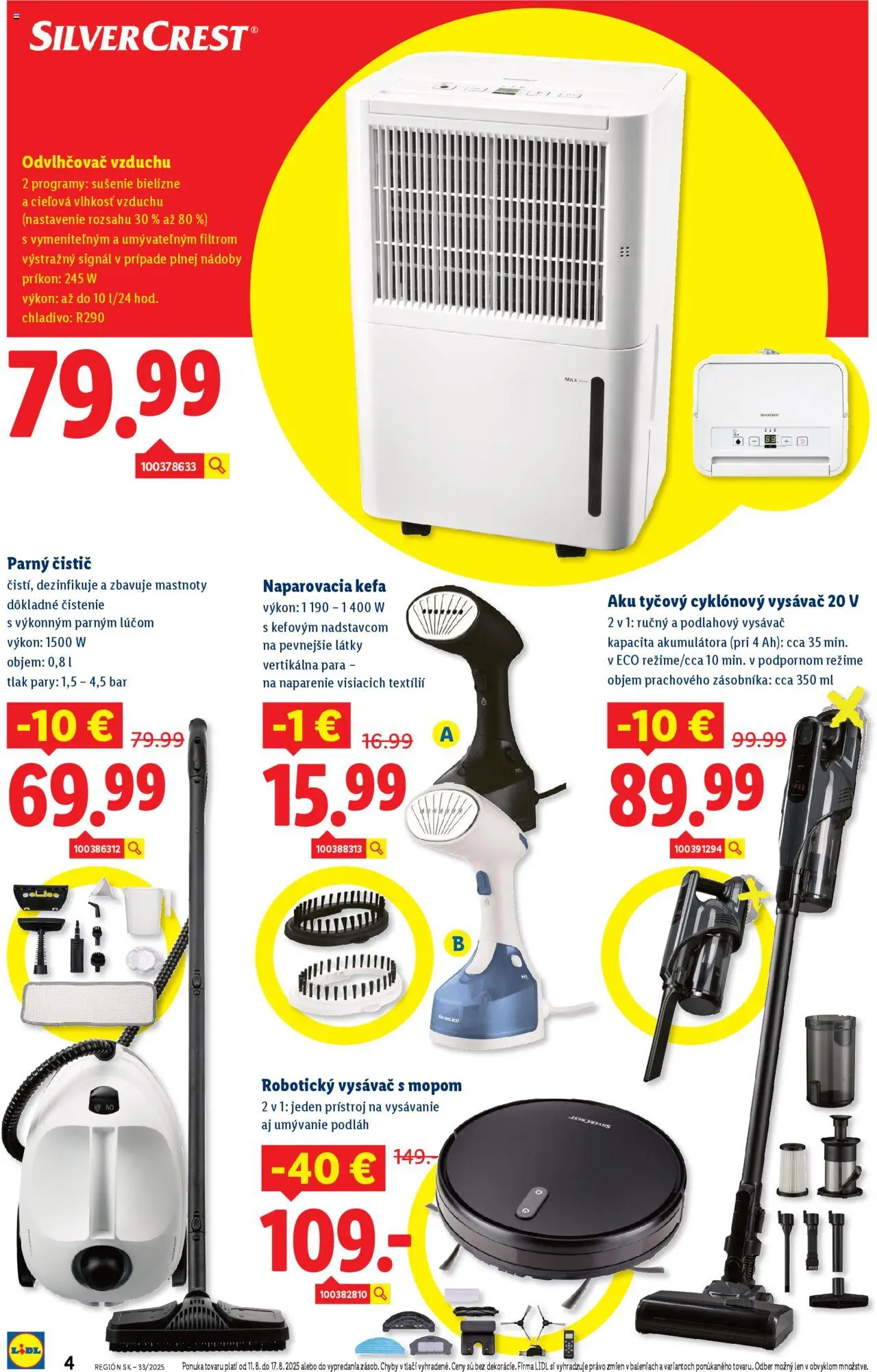 Lidl online magazín │ platný od 11.08.2025 | Strana: 4 | Produkty: Robotický vysávač s mopom, Odvlhčovač vzduchu, Odvlhčovač, Robotický vysávač