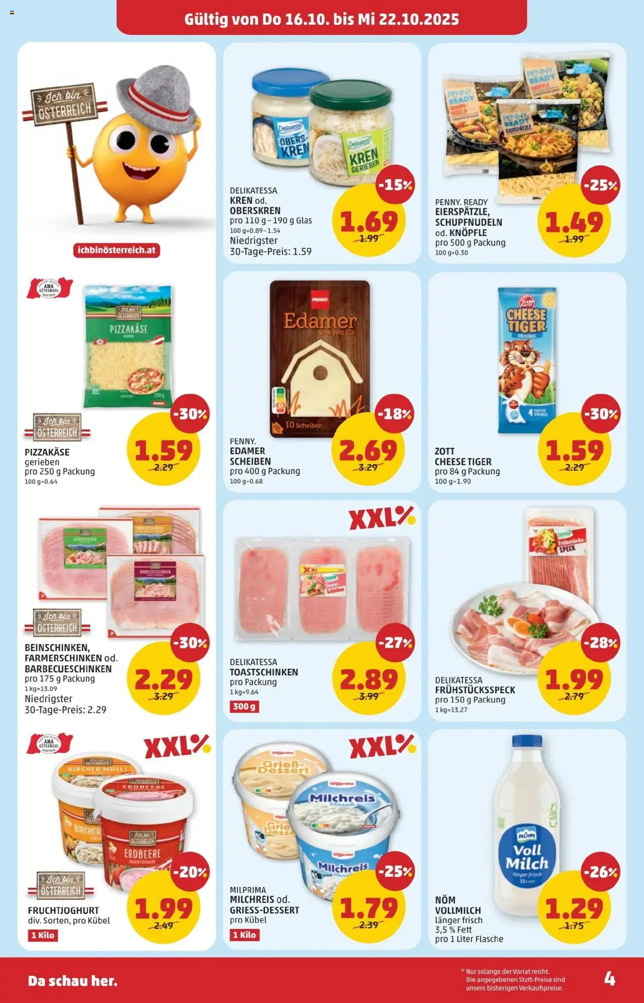 Penny Markt - Eröffnung in 3424 Zeiselmauer gültig ab 16.10.2025 | Seite: 4 | Produkte: Milch, Schinken, Nudeln